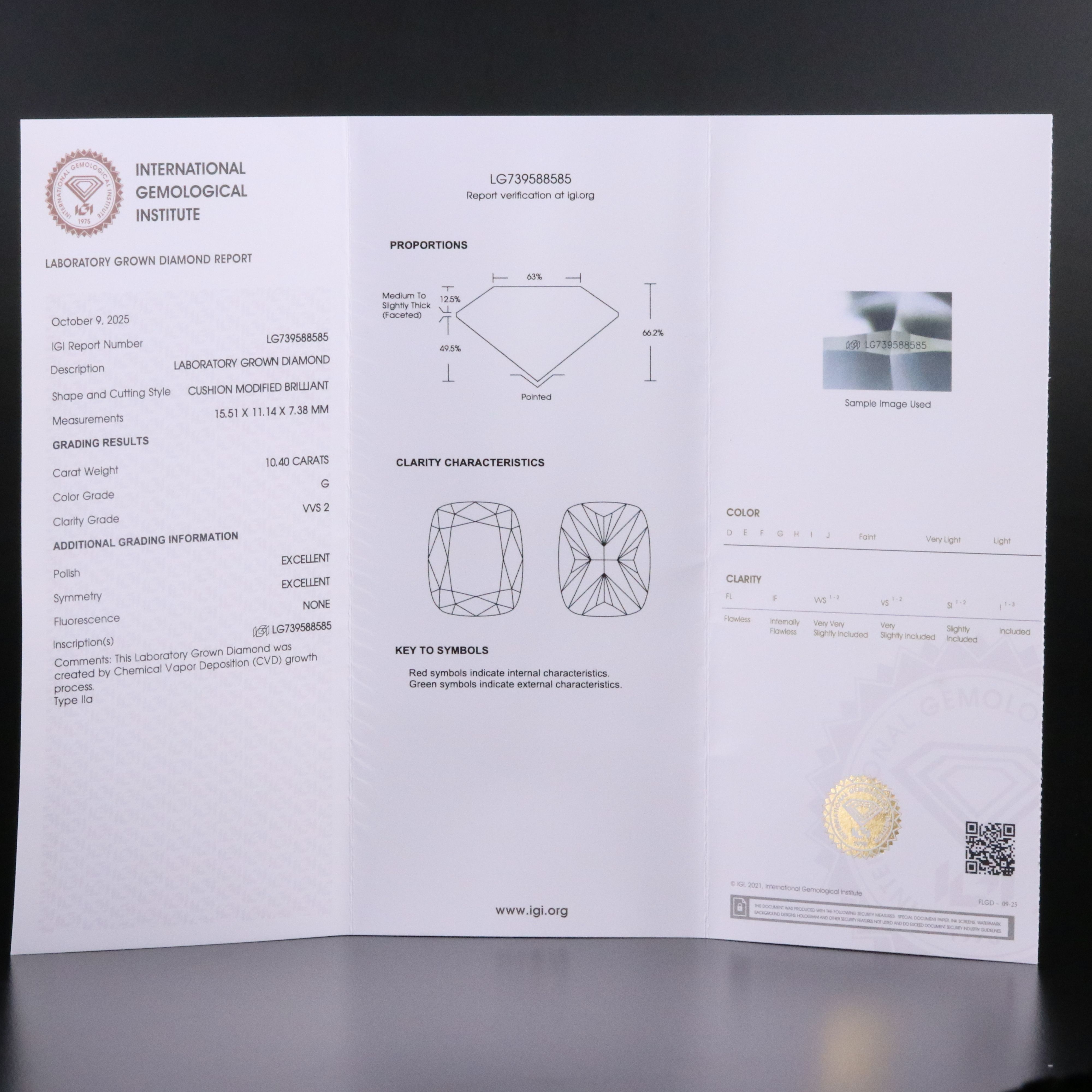 Loose 10.40 CT Lab Grown Diamond with IGI Report