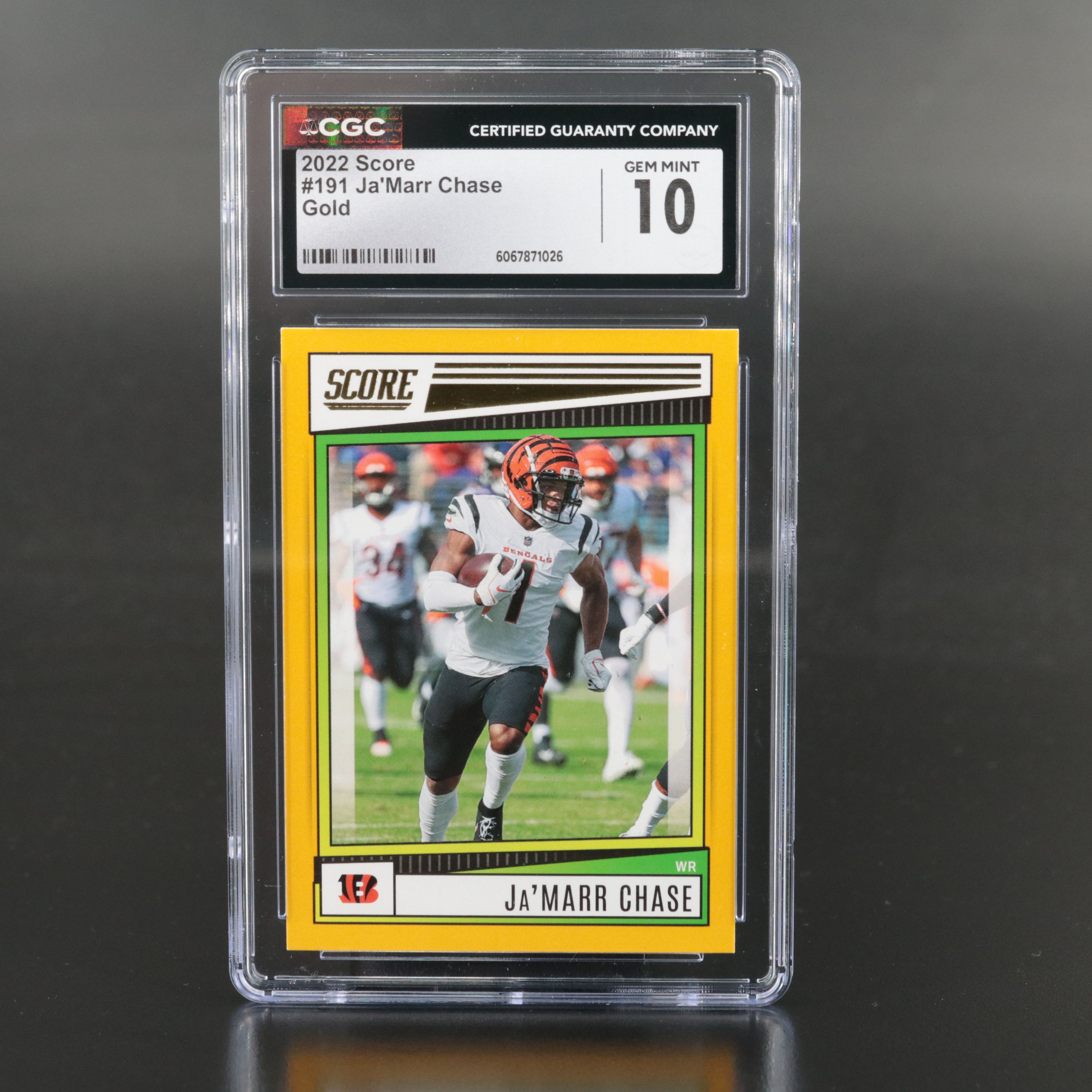 2022 Score Ja’Marr Chase Cincinnati Bengals Gold Football Card Graded CGC 10