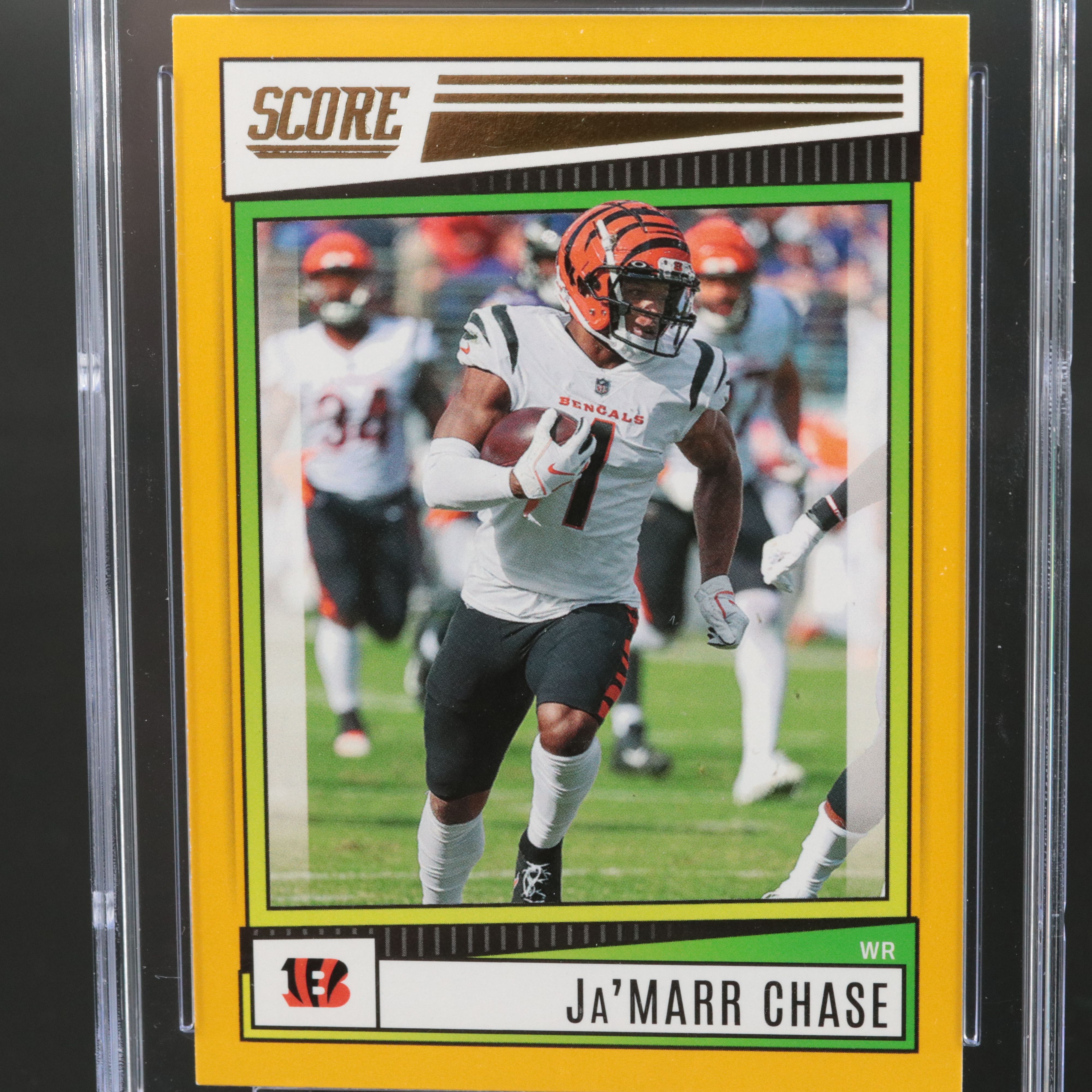 2022 Score Ja’Marr Chase Cincinnati Bengals Gold Football Card Graded CGC 10