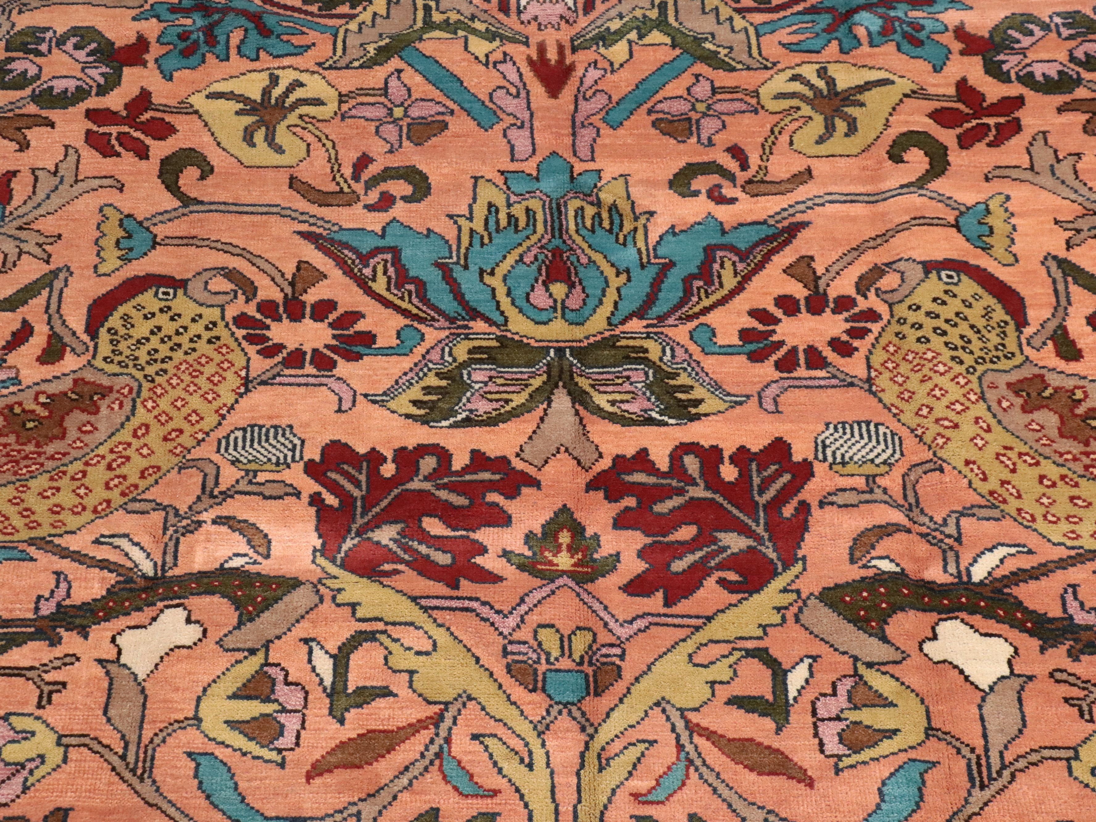 9'10 x 14' Hand-Knotted Indian "William Morris: Strawberry Thief" Room-Sized Rug