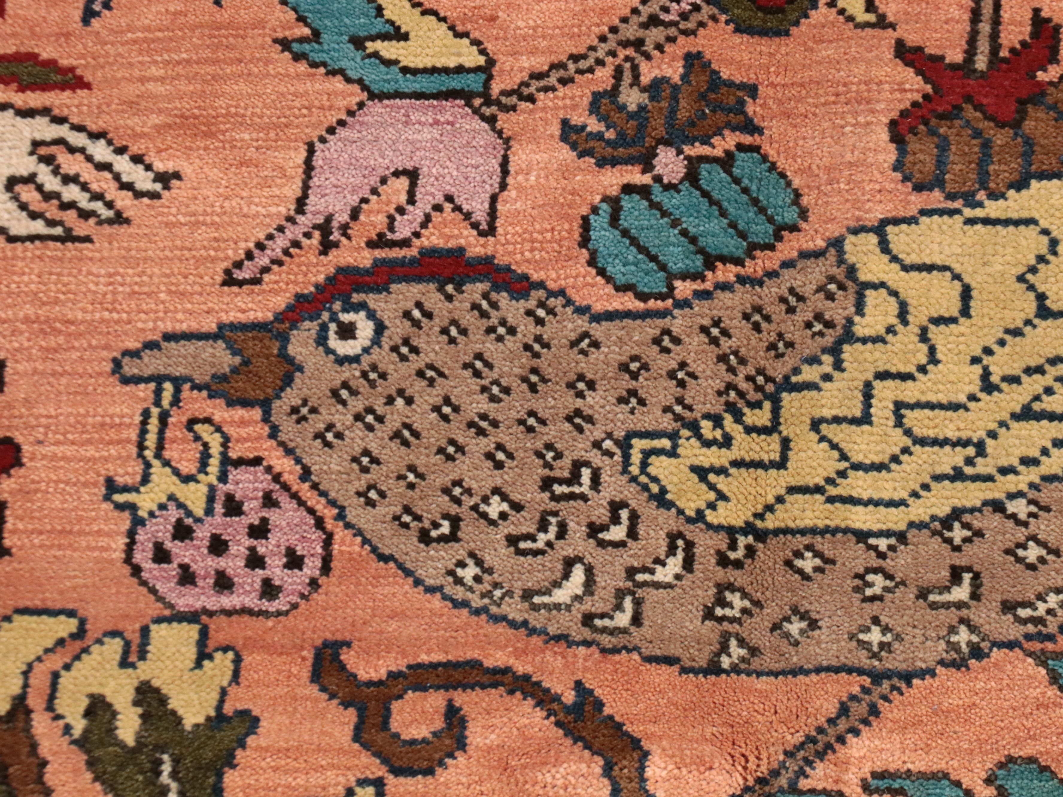 9'10 x 14' Hand-Knotted Indian "William Morris: Strawberry Thief" Room-Sized Rug