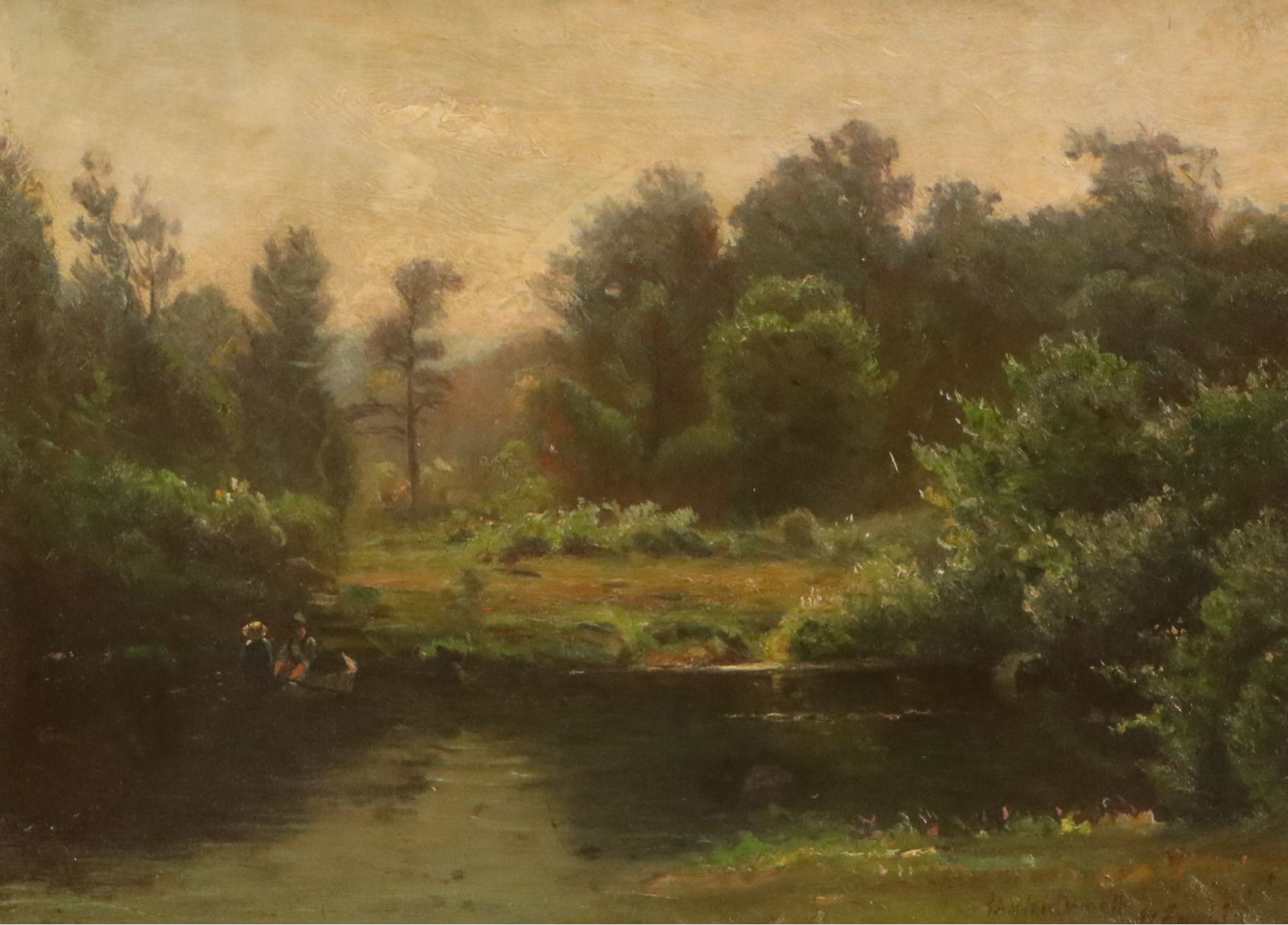 J. J. Enneking and R. A. Wentworth Oil Painting of Row Boat, Mid-19th Century