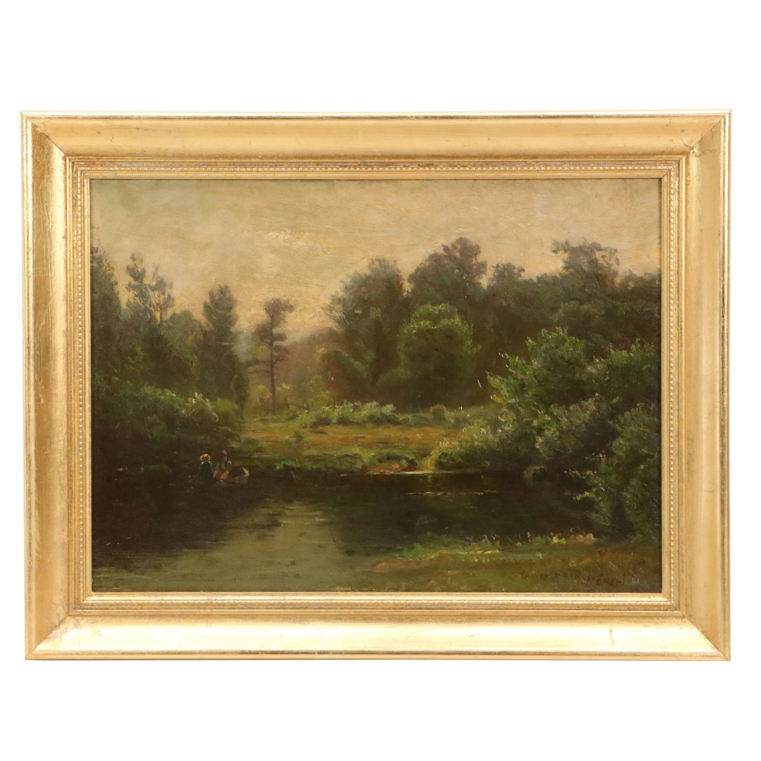J. J. Enneking and R. A. Wentworth Oil Painting of Row Boat, Mid-19th Century