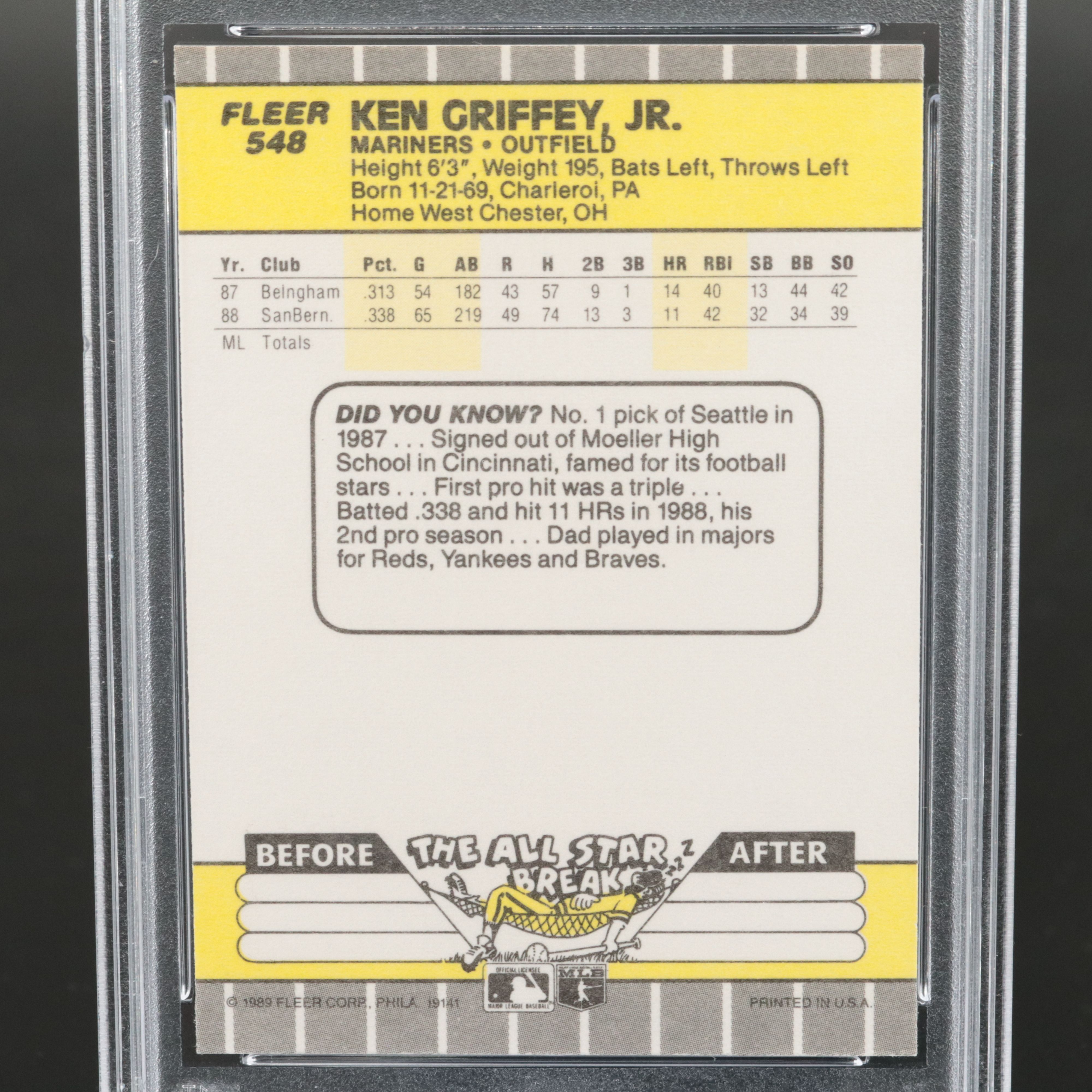 1989 Fleer Ken Griffey Jr. Rookie Baseball Card Graded PSA 9