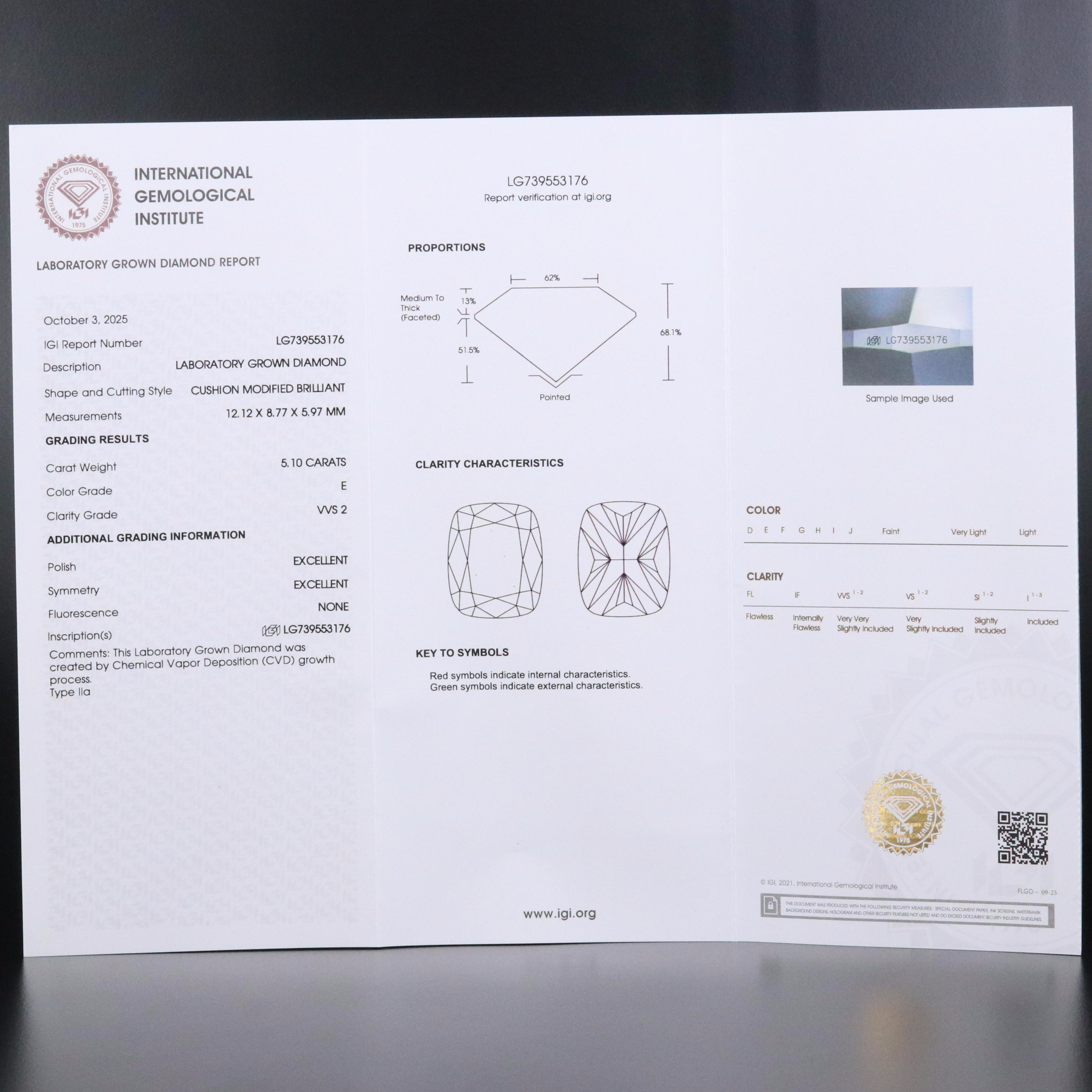 18K 5.28 CTW Lab Grown Diamond Ring with IGI Report