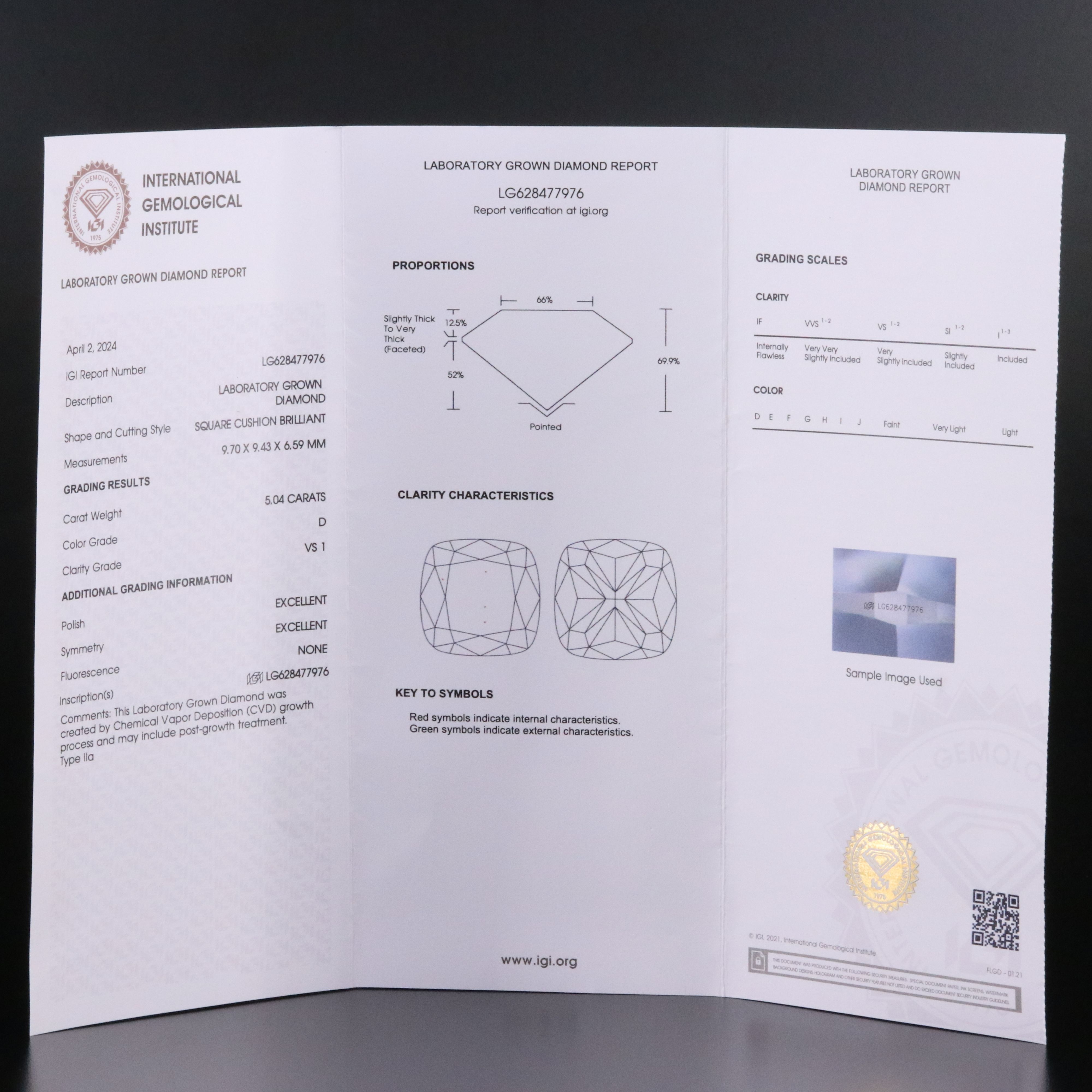 Loose 5.04 CT Lab Grown Diamond with IGI Report