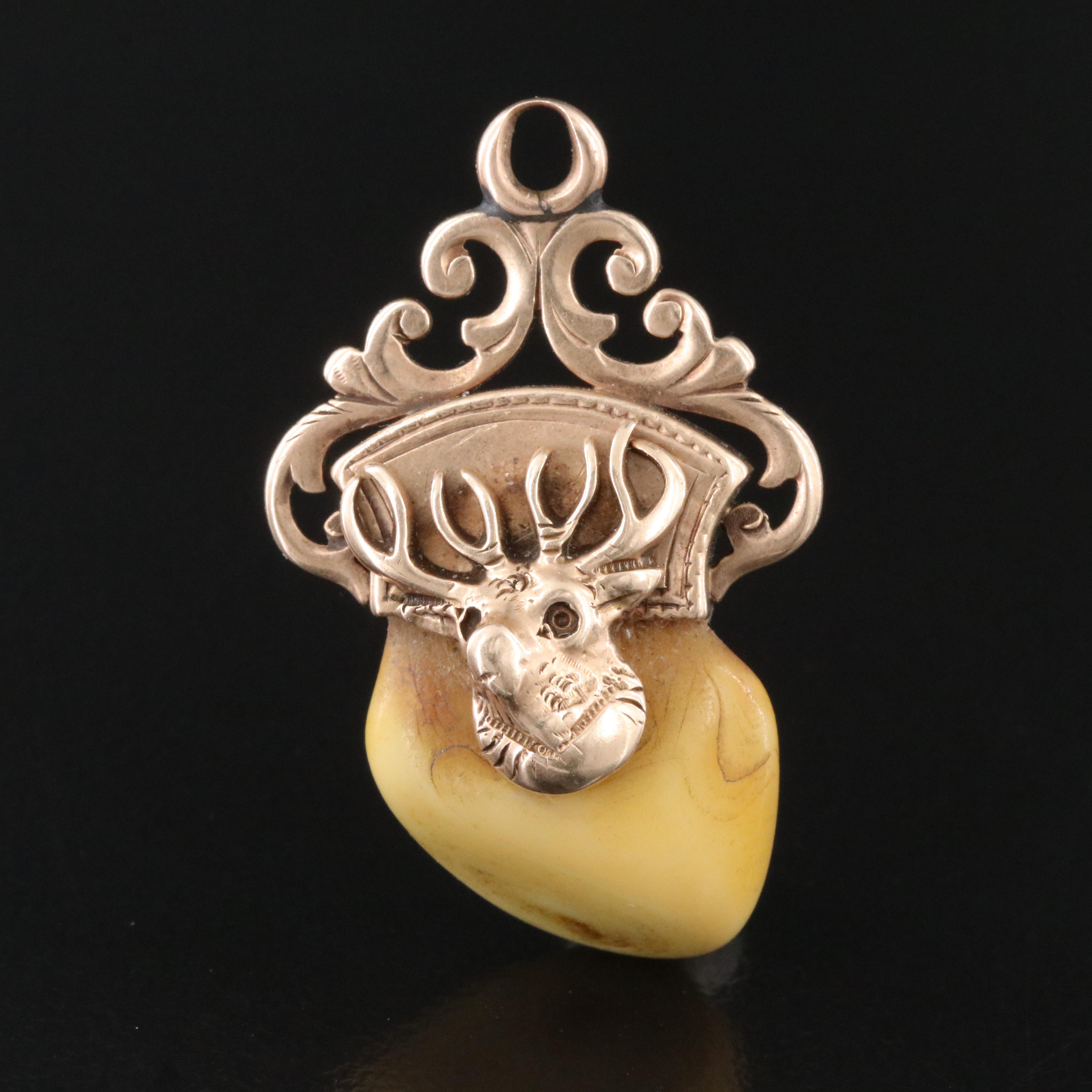 Antique Benevolent & Protective Order of Elks 10K Enamel & Elk Tooth Fob Charm