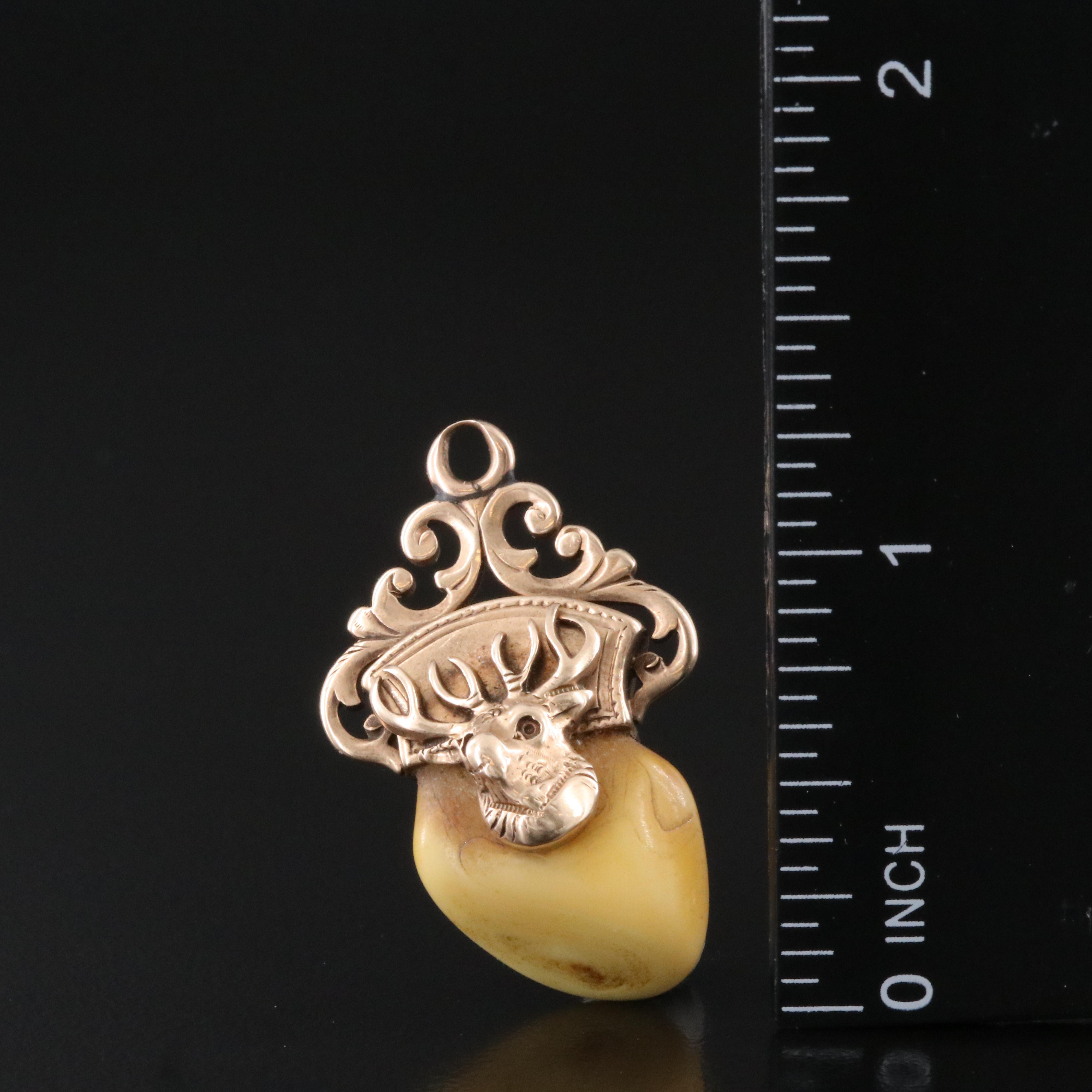 Antique Benevolent & Protective Order of Elks 10K Enamel & Elk Tooth Fob Charm