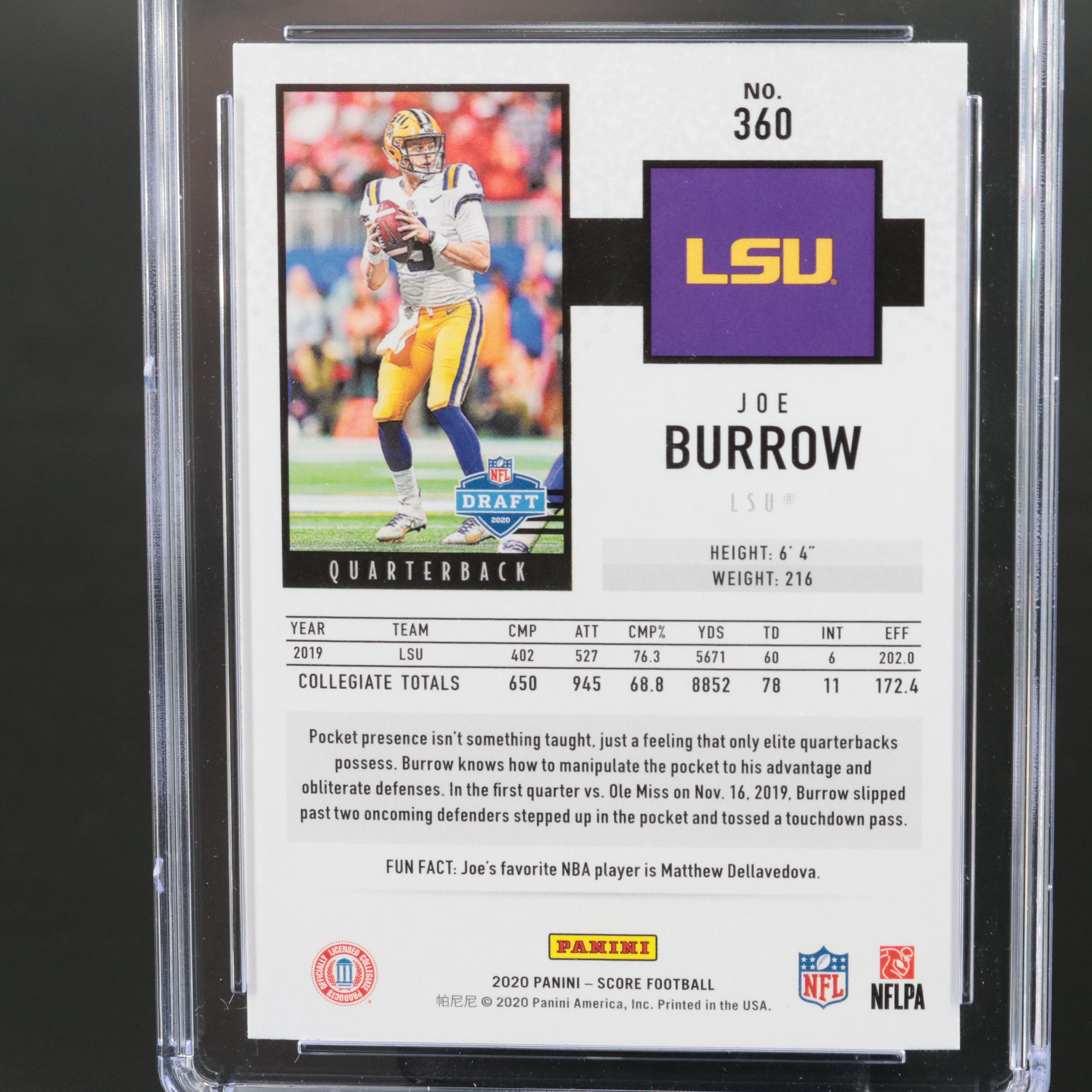 2020 Score Joe Burrow Rookie Football Card Graded CSG 10