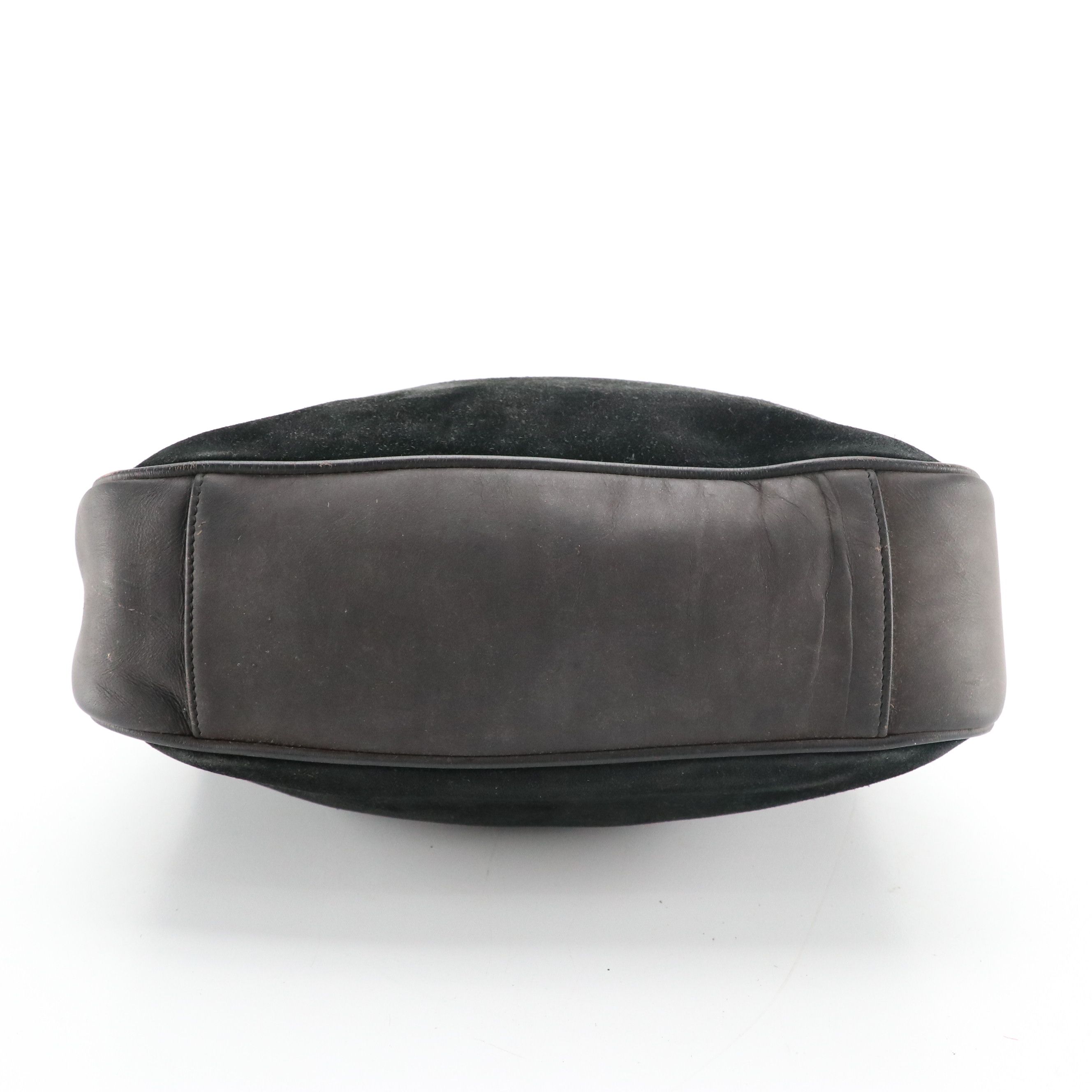 Gucci Bamboo Handle Shoulder Bag in Black Suede and Leather