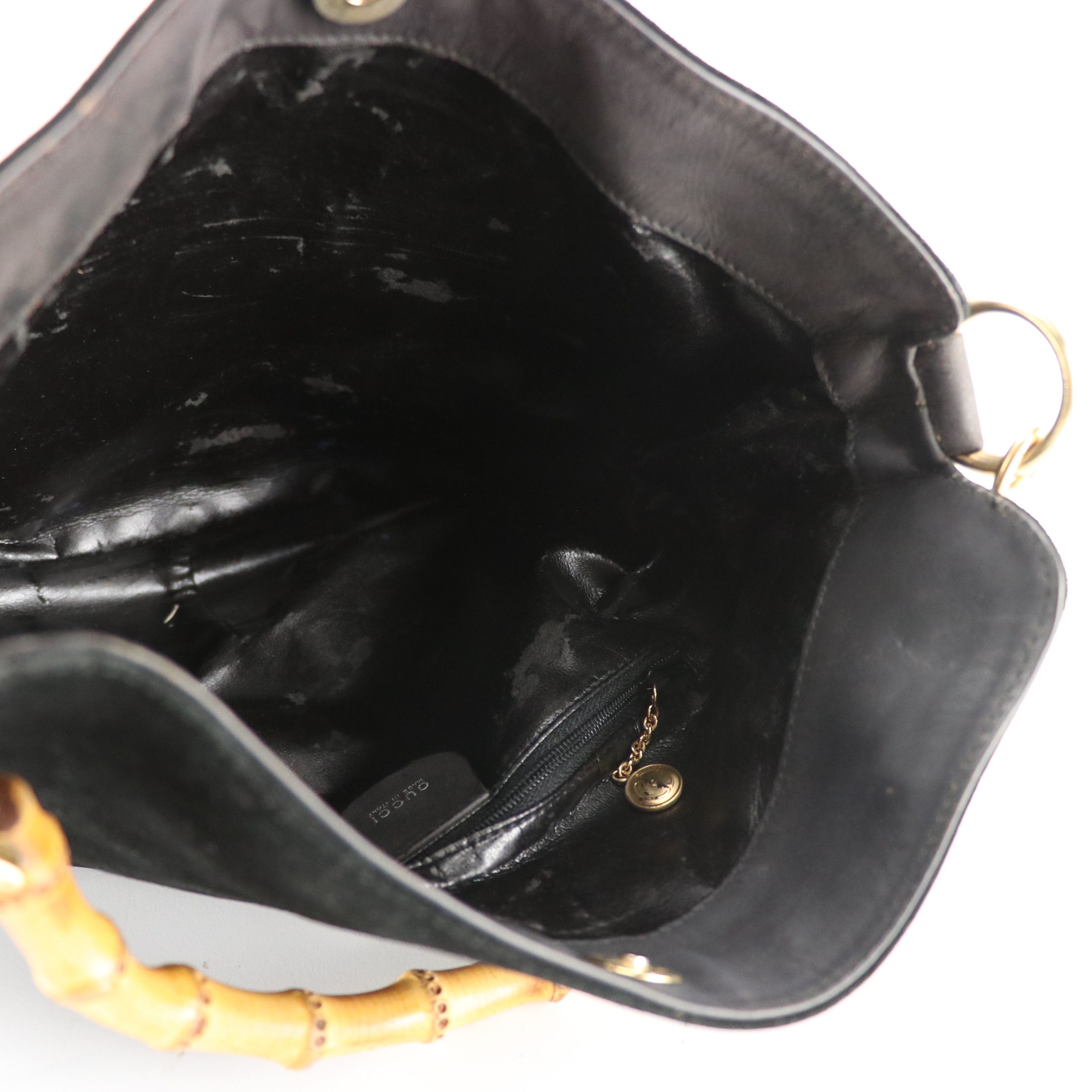 Gucci Bamboo Handle Shoulder Bag in Black Suede and Leather