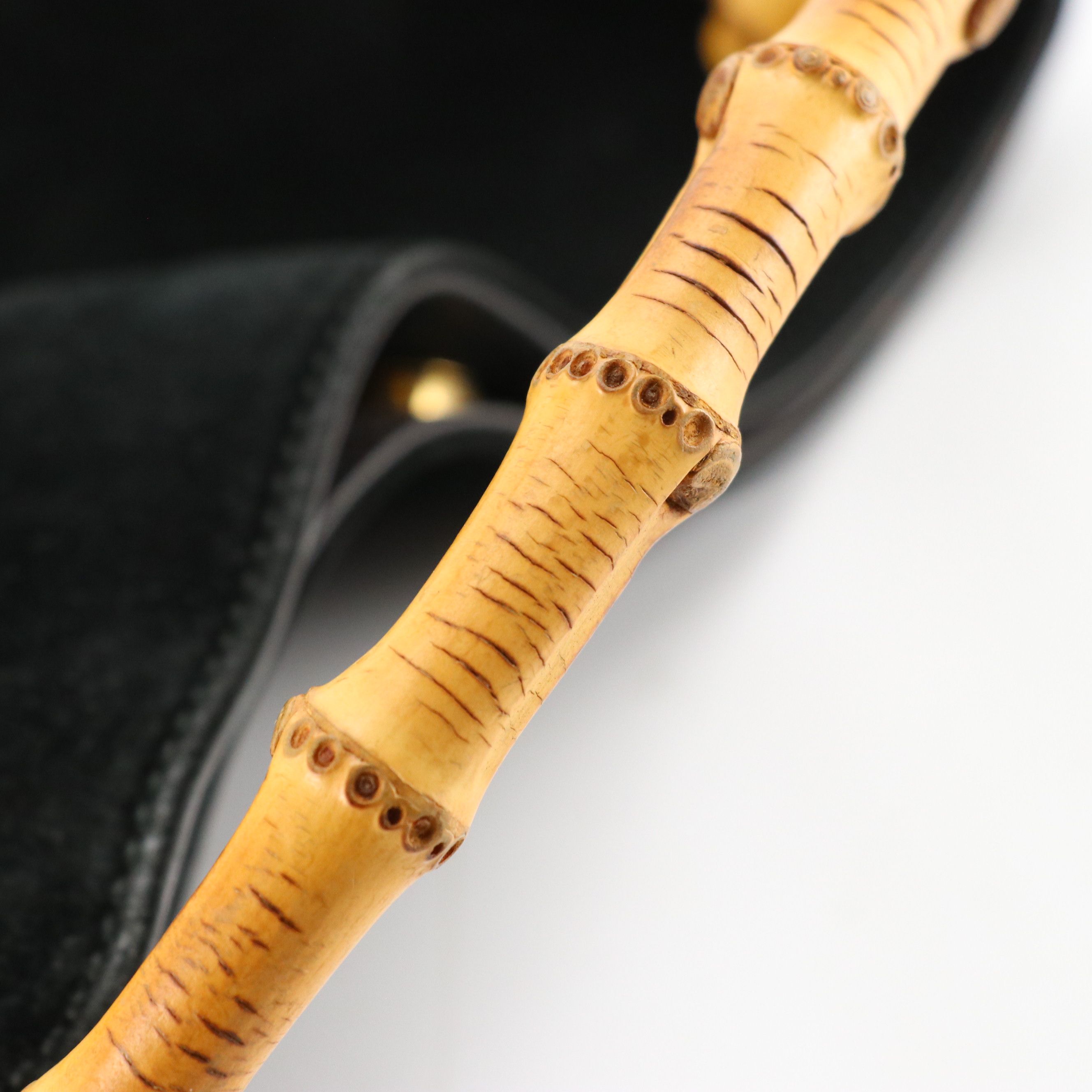 Gucci Bamboo Handle Shoulder Bag in Black Suede and Leather