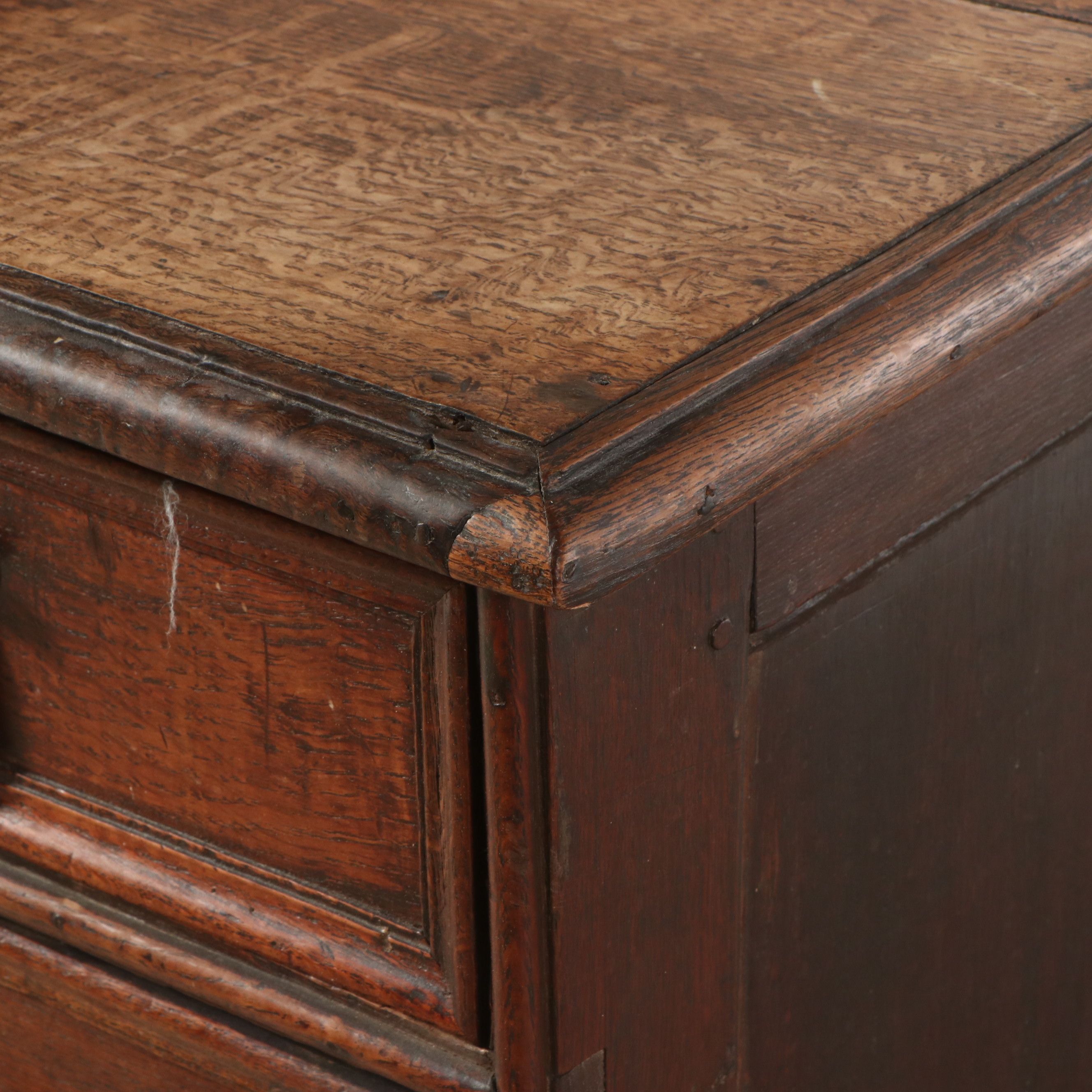 English William & Mary Geometric Molded Oak Chest of Drawers, 17th Century
