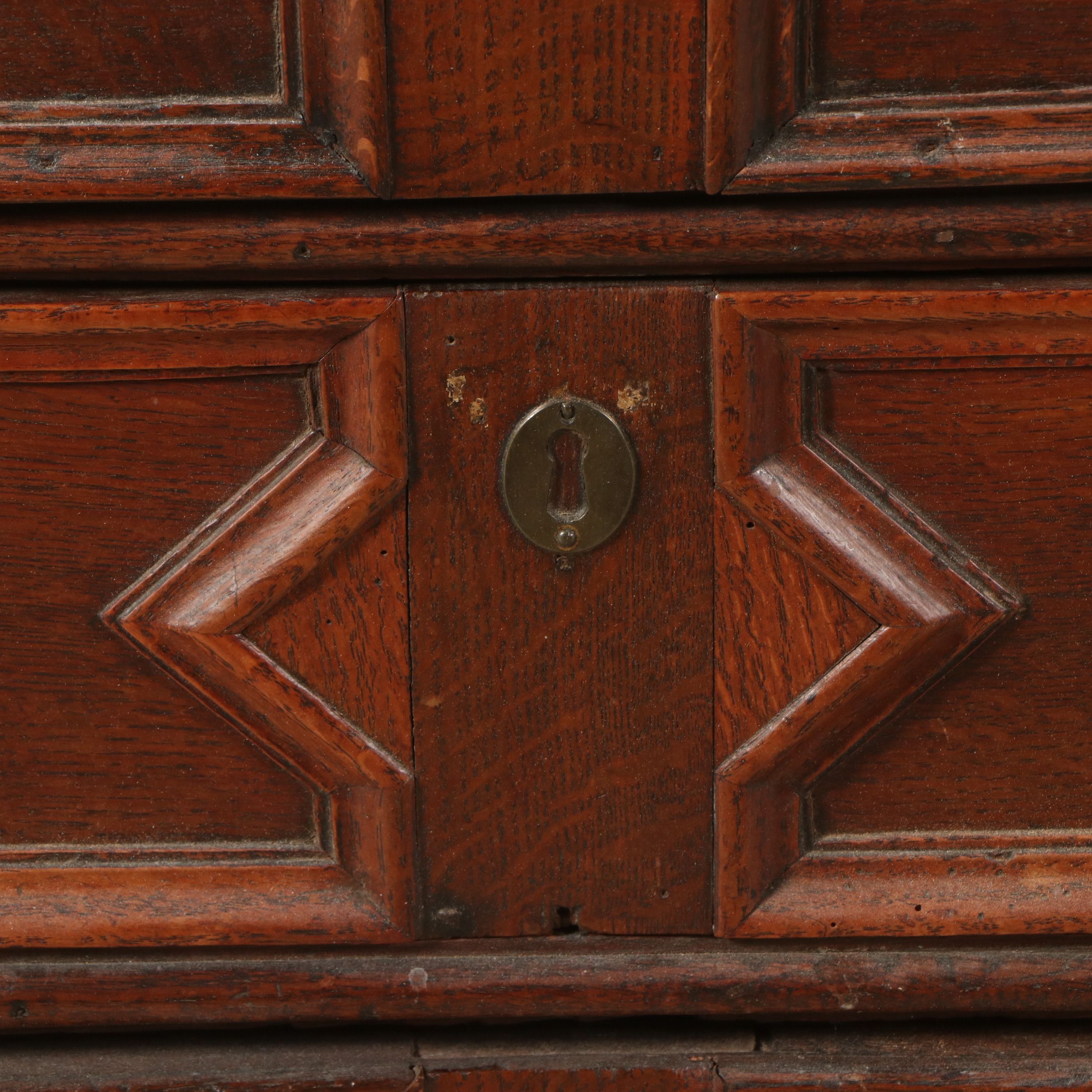 English William & Mary Geometric Molded Oak Chest of Drawers, 17th Century