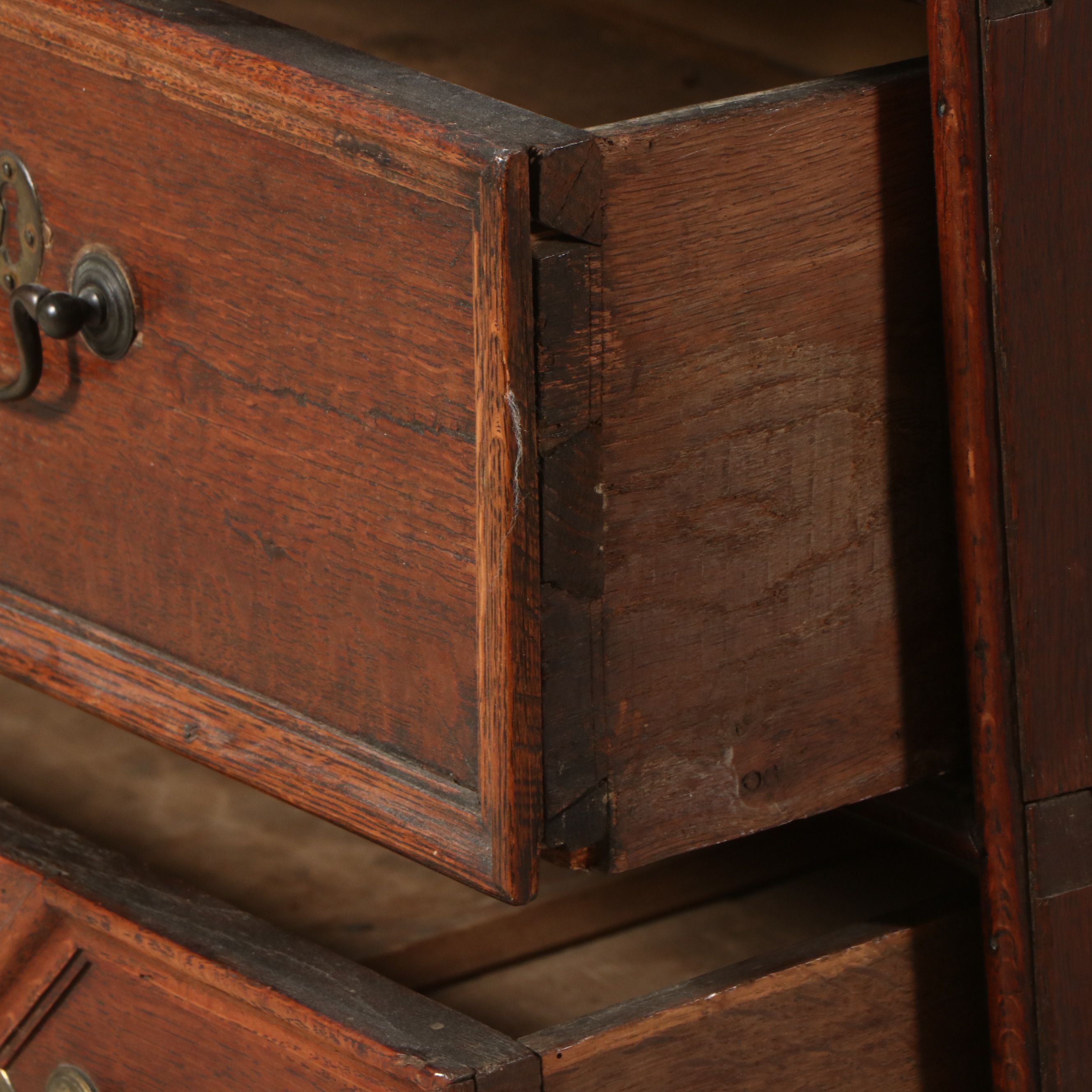 English William & Mary Geometric Molded Oak Chest of Drawers, 17th Century