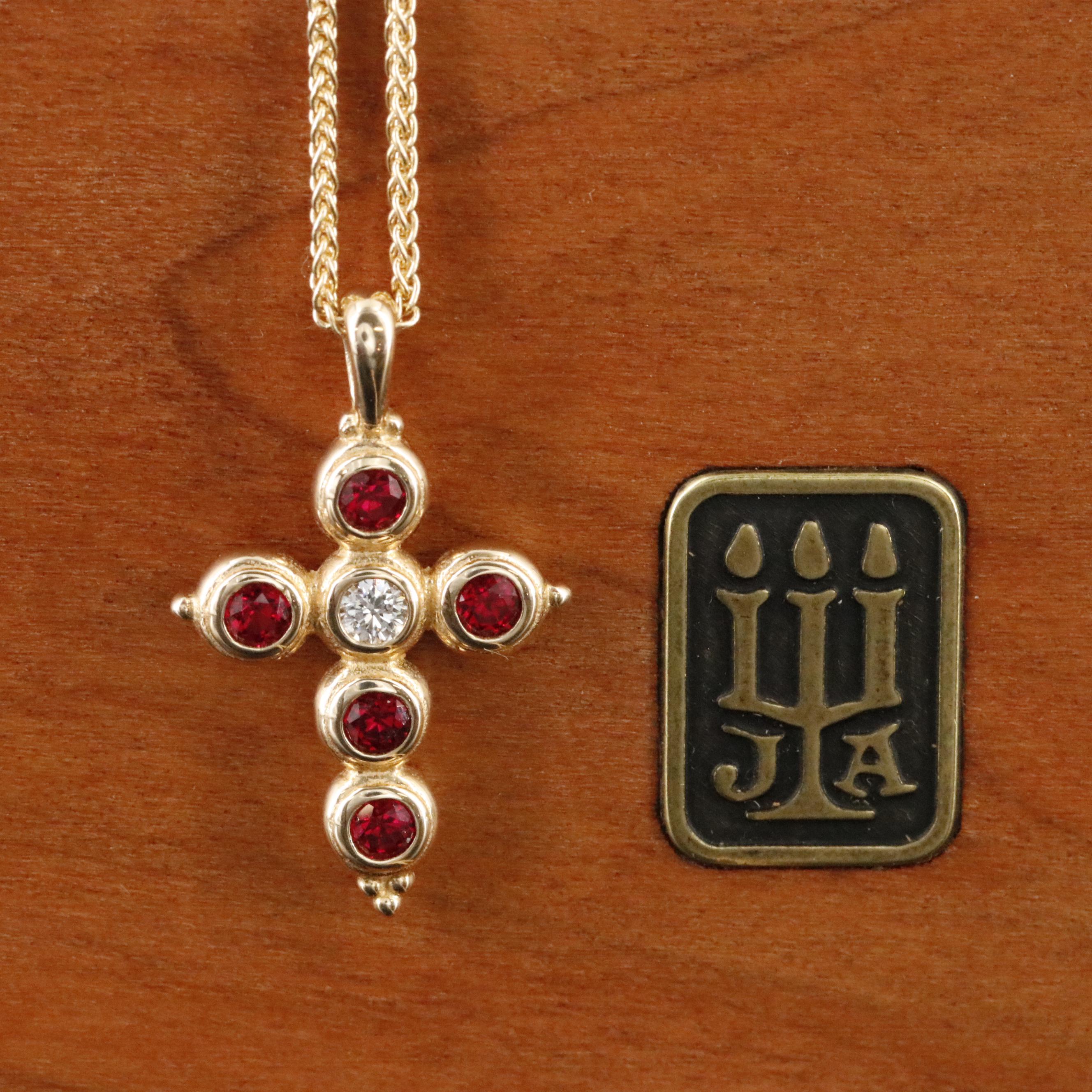 James Avery 14K Ruby and Diamond Antiquity Cross Pendant Necklace