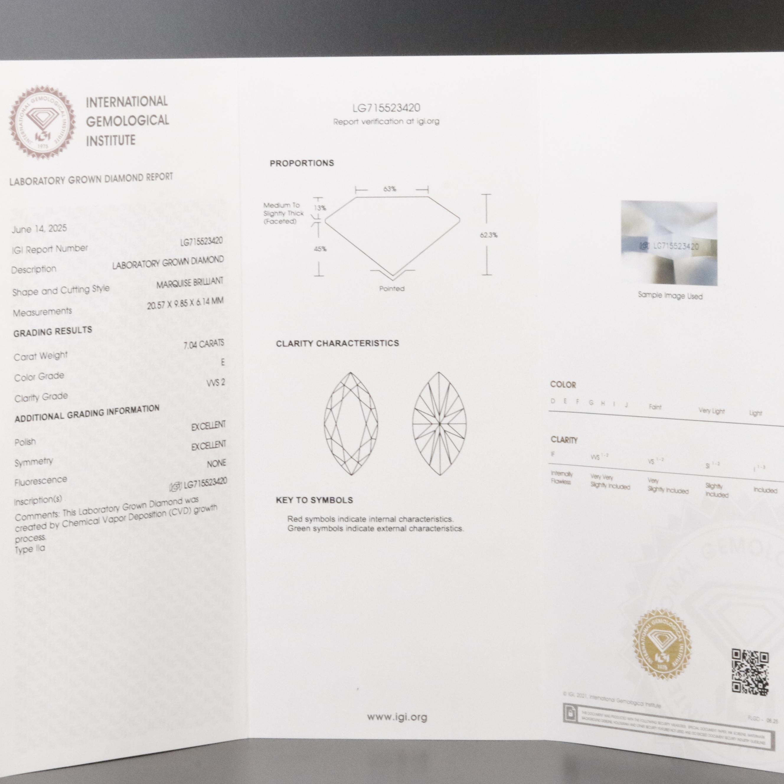 14K 7.04 CT Lab Grown Diamond Solitaire Ring with IGI Report