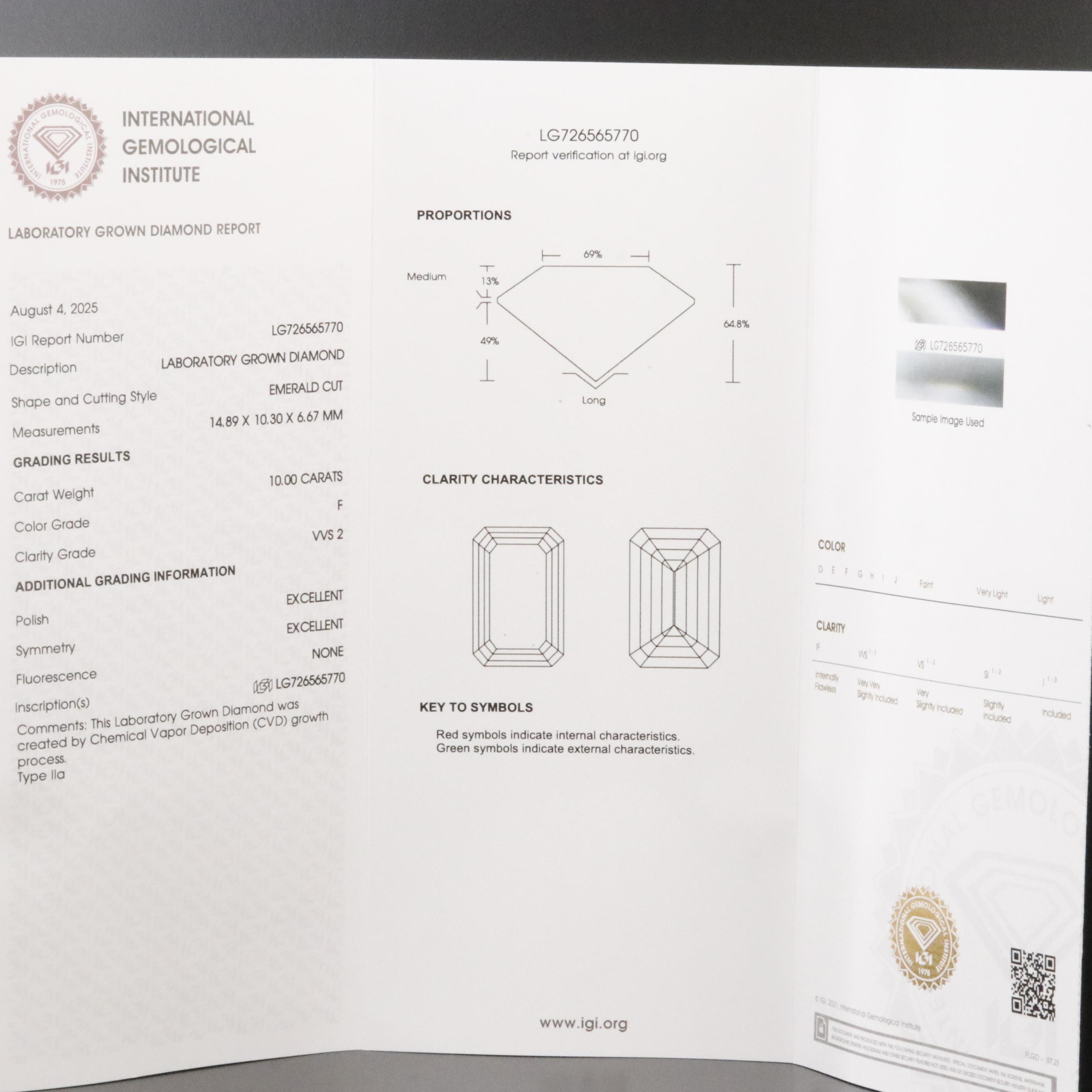 18K 10.00 CT Lab Grown Diamond Solitaire Ring with IGI Report