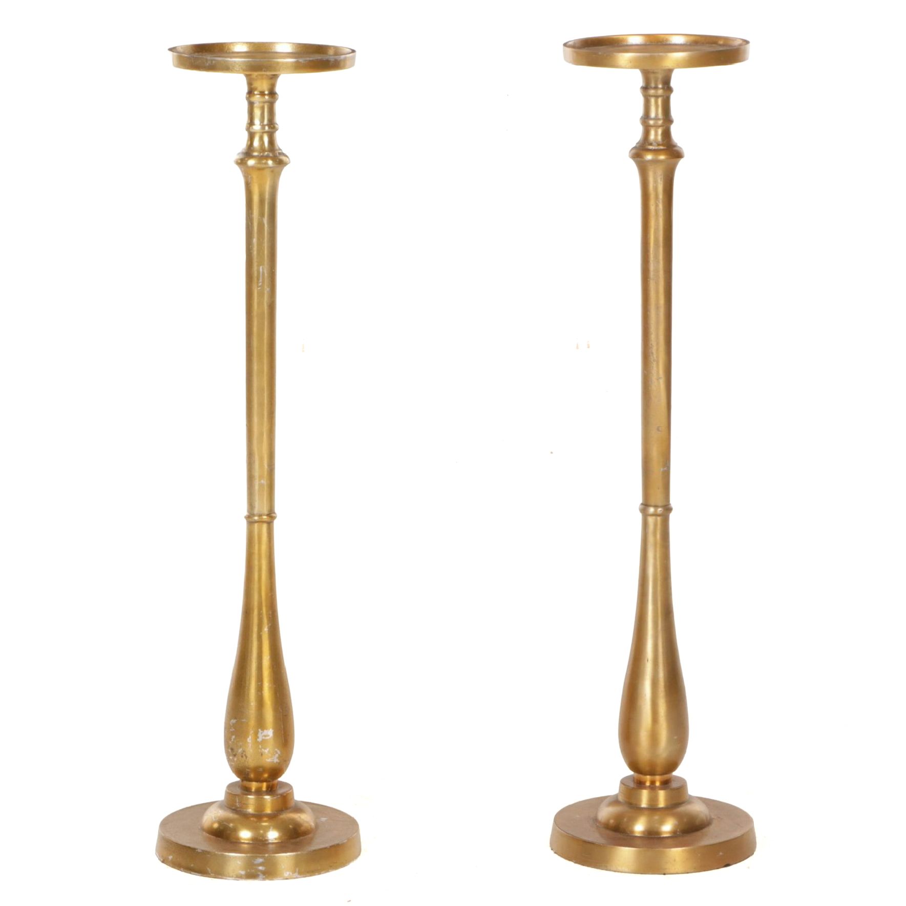 38.5" Brass Finish Floor Standing Candle Pillar Holders