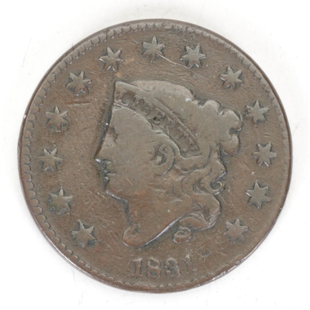 Trio of Braided Hair Large Cent Coins, Mid-19th Century