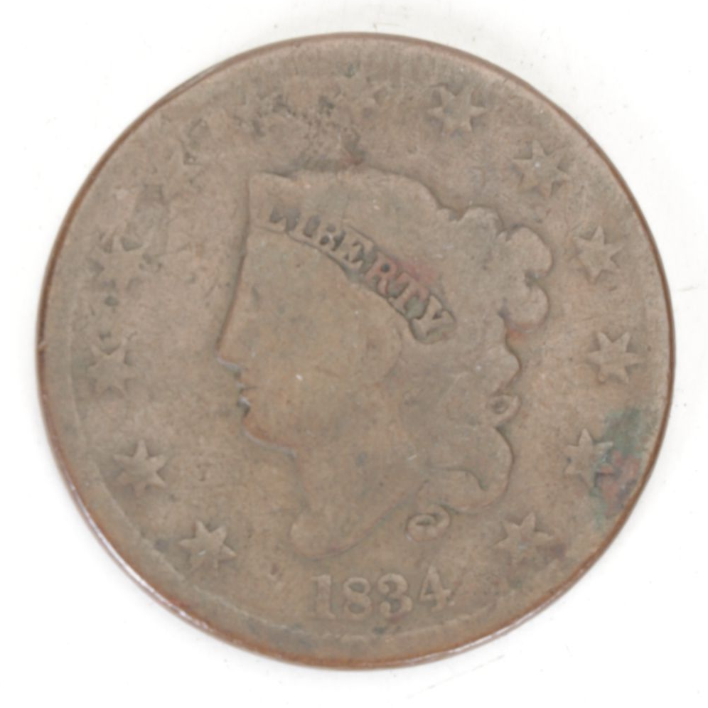 Trio of Braided Hair Large Cent Coins, Mid-19th Century