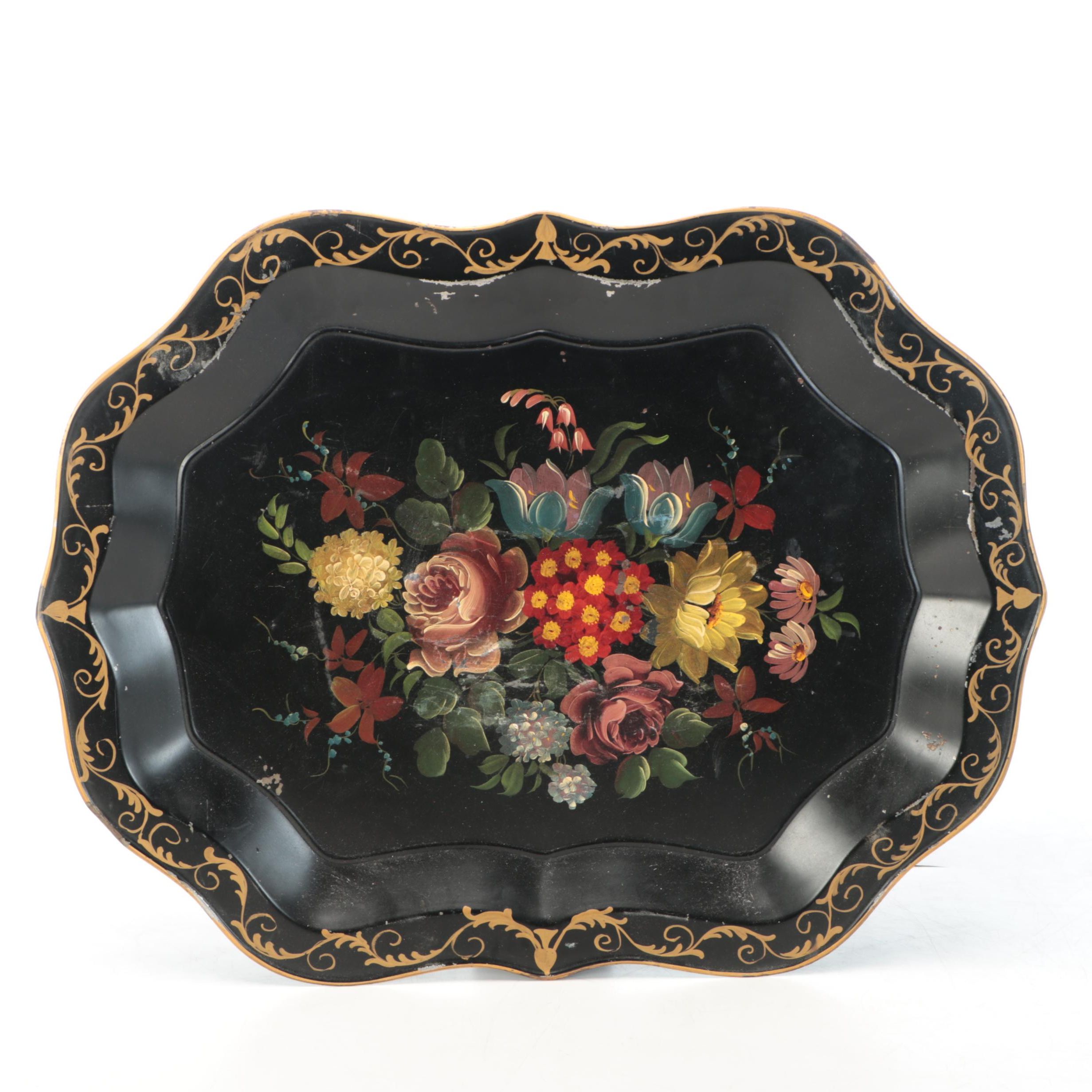 Hand-Painted Floral Toleware Tray
