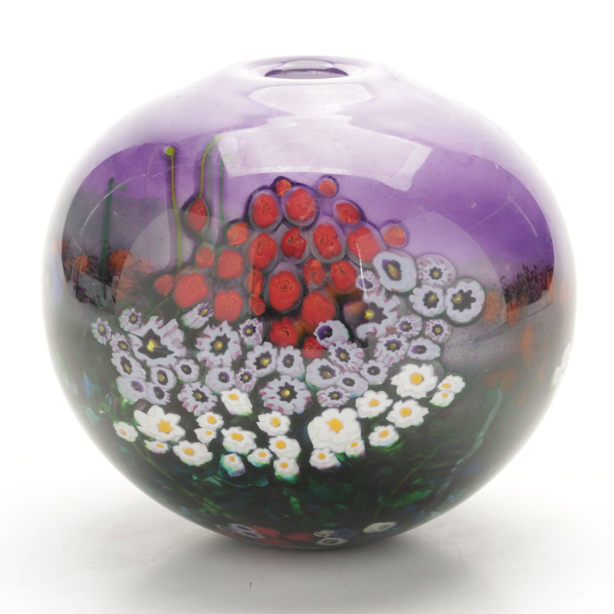 Shawn Messenger Signed Art Glass Landscape Series Round Vase