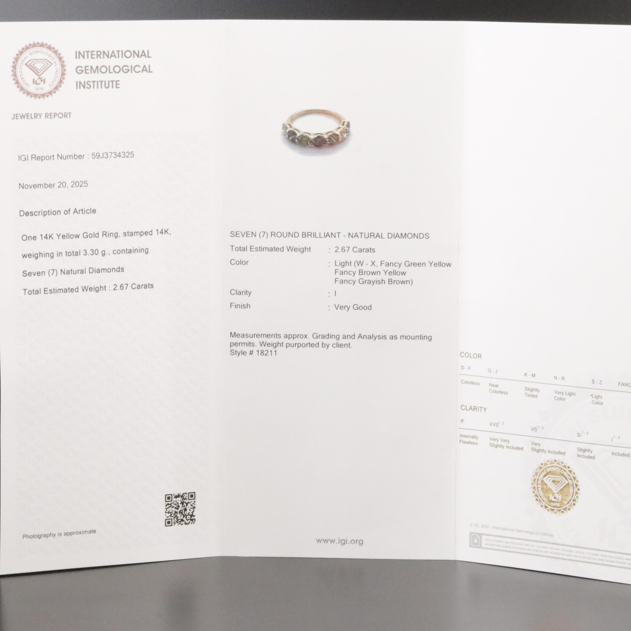 14K 2.67 CTW Diamond Ring with Fancy Colors and IGI Jewelry Report