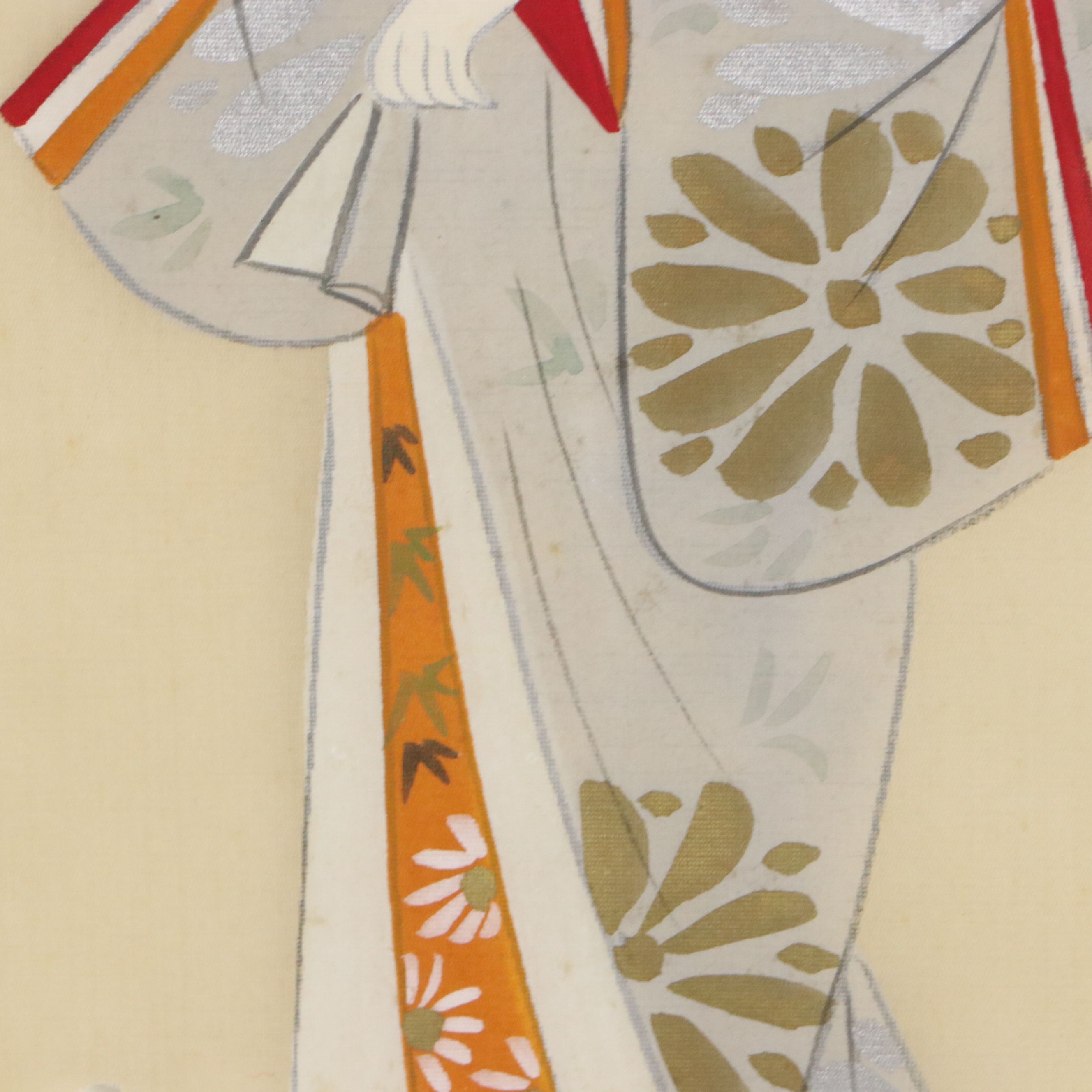 Pair of Japanese Scroll Gouache Paintings of Women, 20th Century