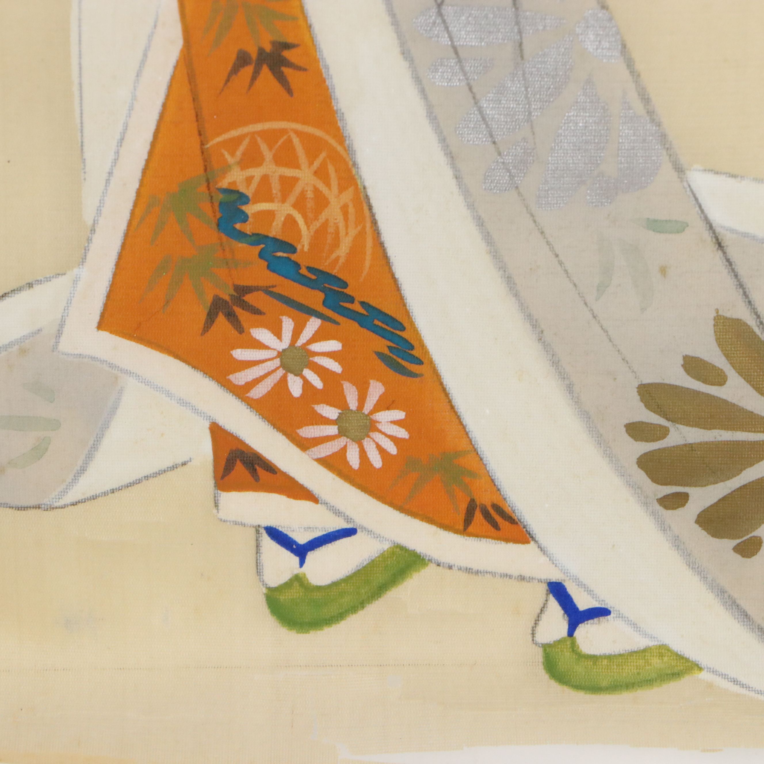 Pair of Japanese Scroll Gouache Paintings of Women, 20th Century