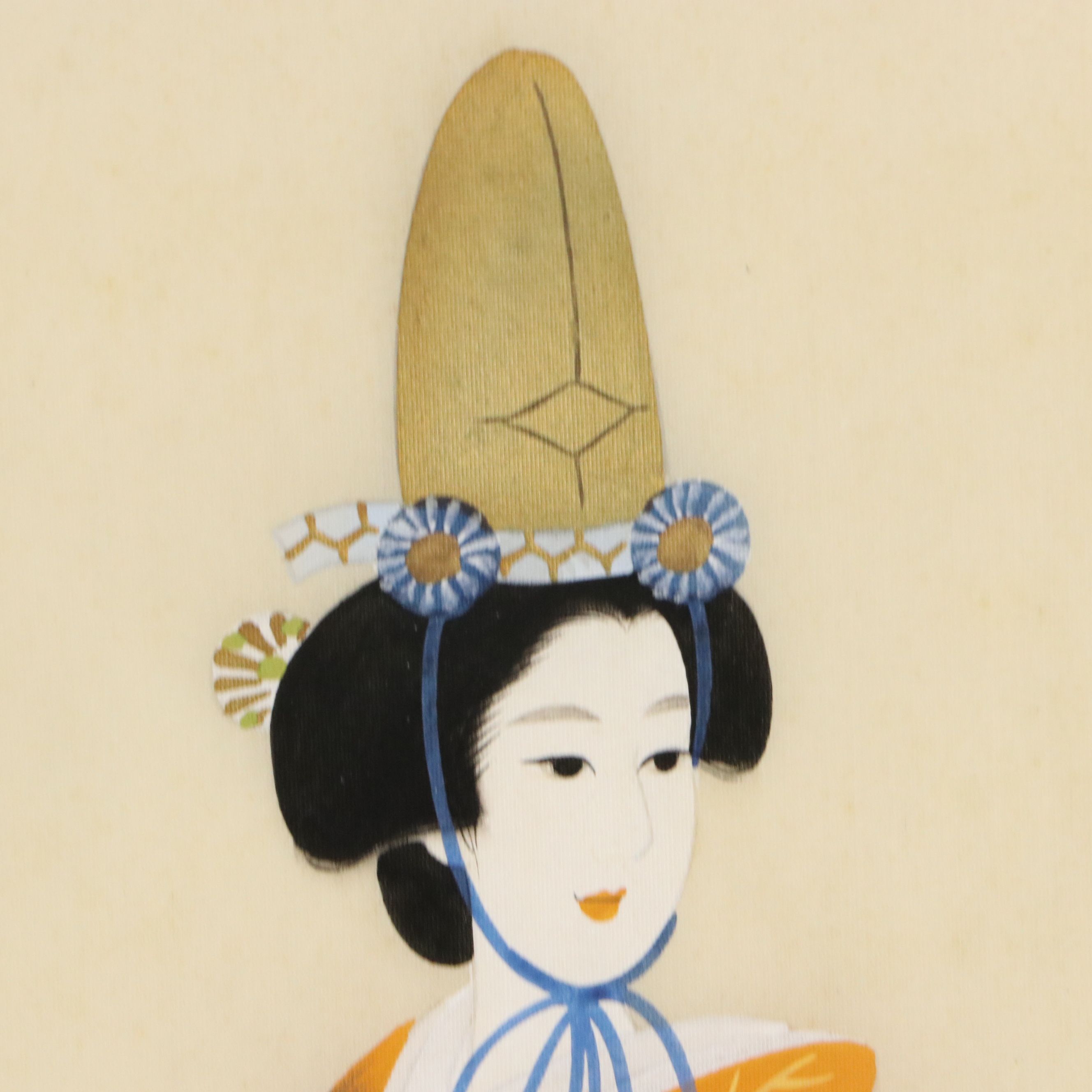 Pair of Japanese Scroll Gouache Paintings of Women, 20th Century