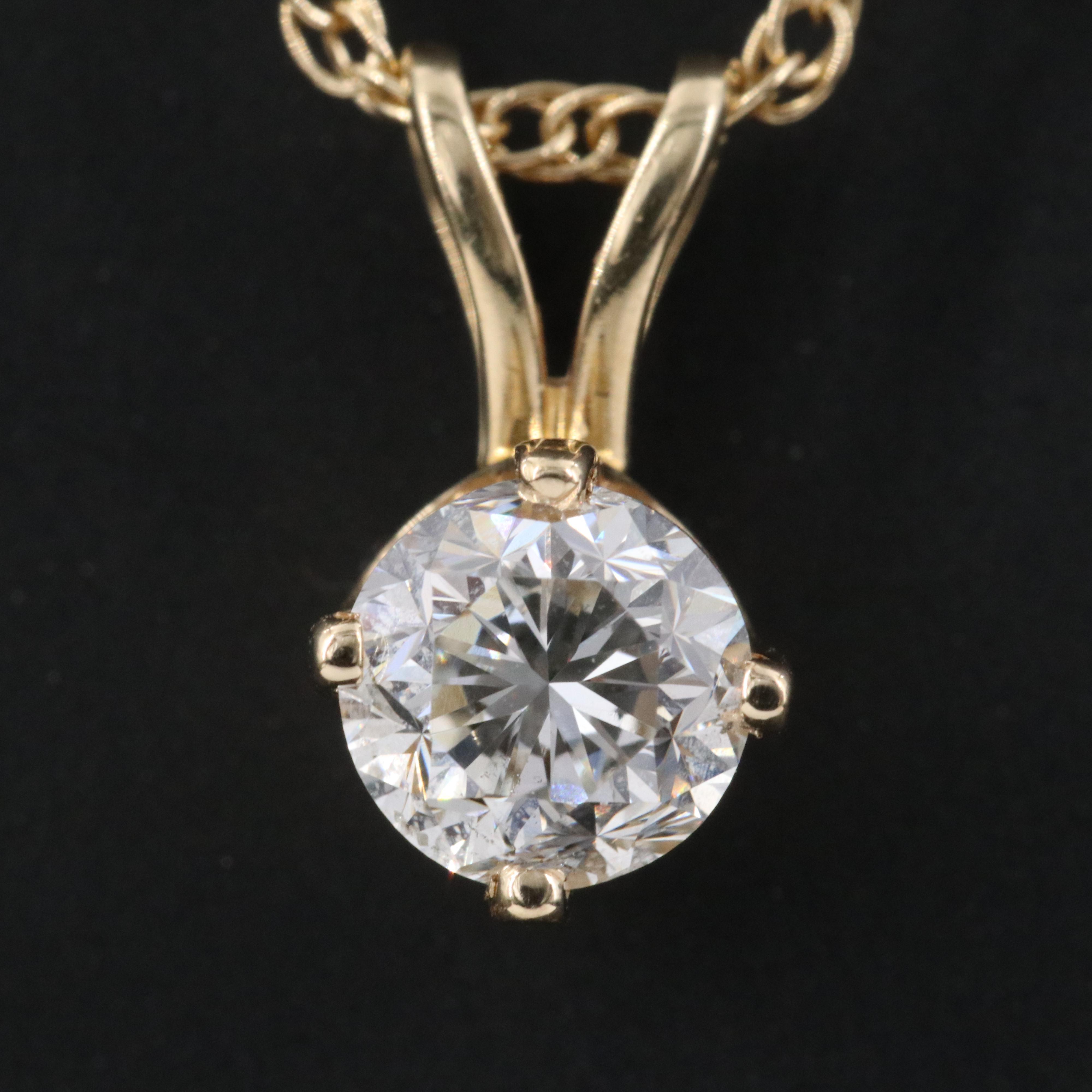 14K 0.96 CT Diamond Solitaire Pendant Necklace