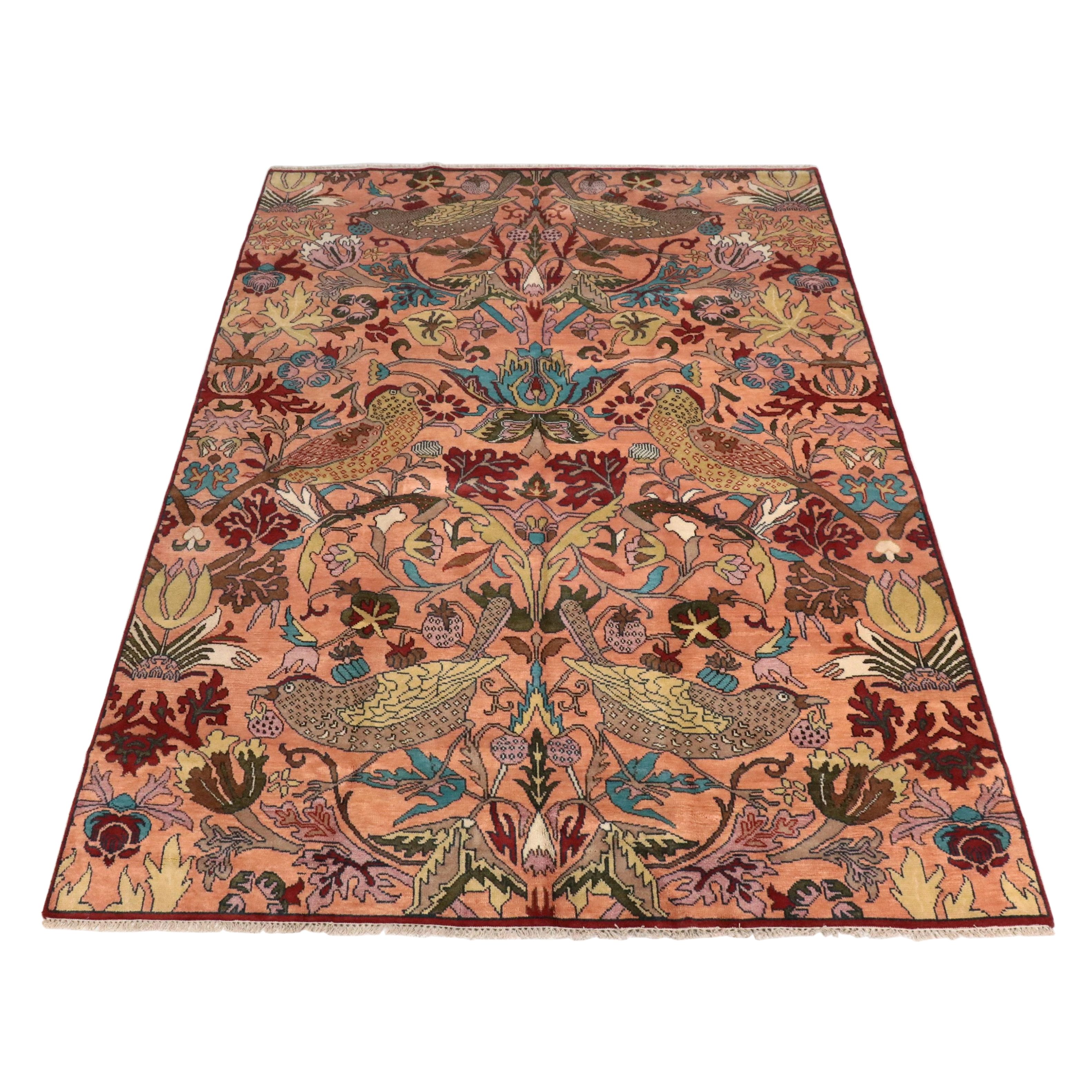 9'10 x 14' Hand-Knotted Indian "William Morris: Strawberry Thief" Room-Sized Rug