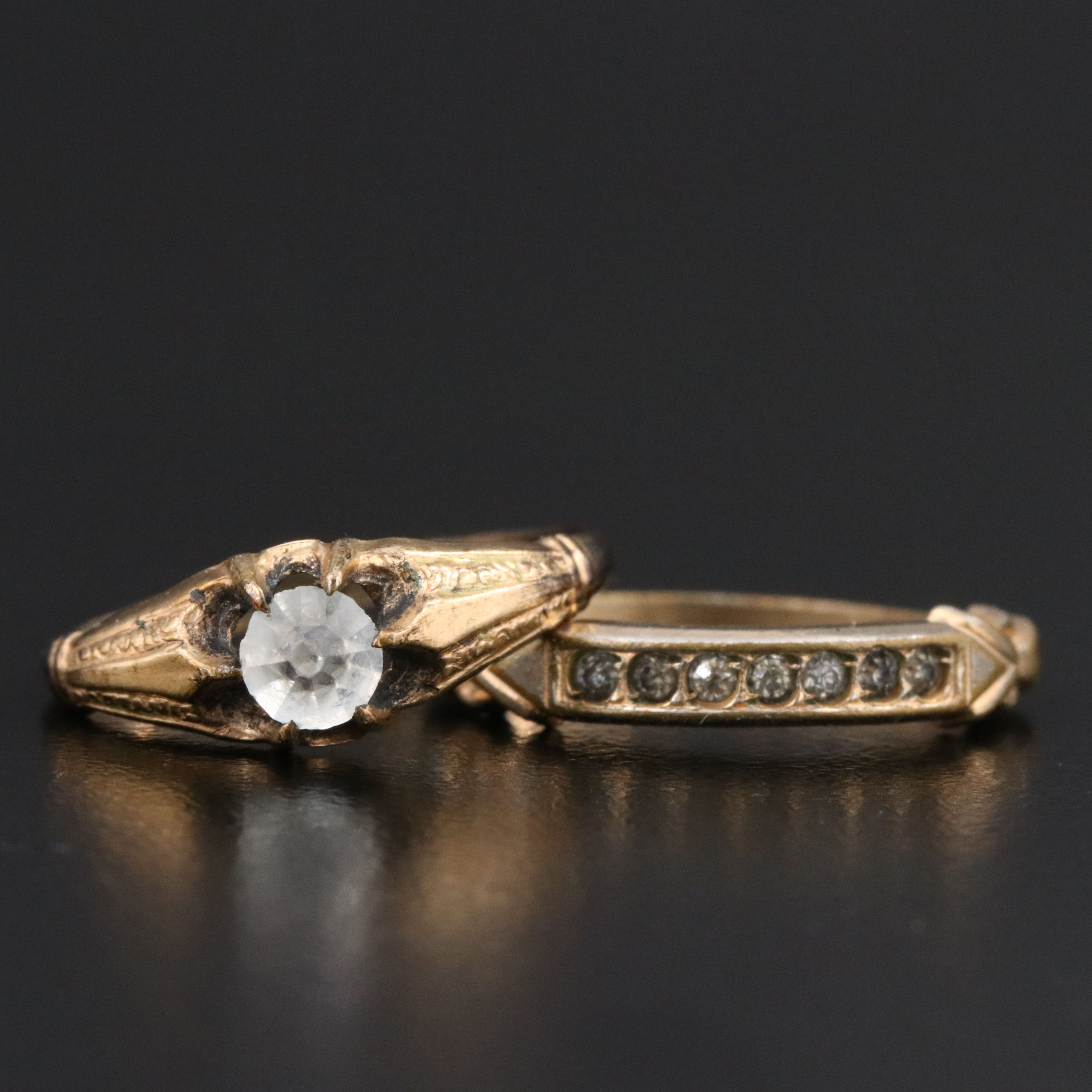 Antique Ring  with Glass and Foilback Stones