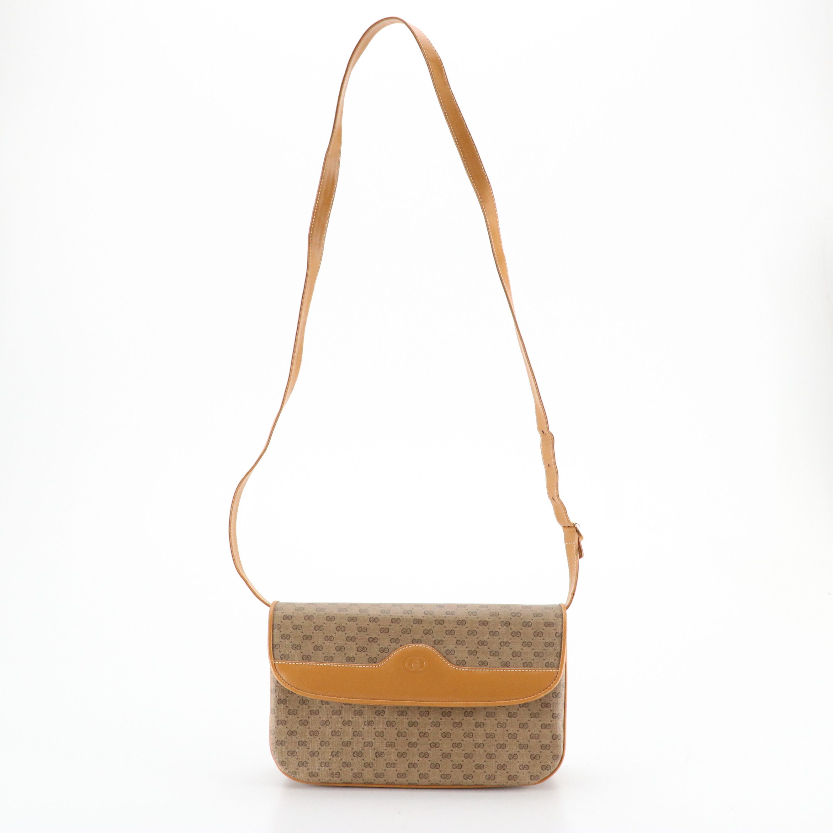 Gucci Micro GG Supreme Canvas and Tan Leather Crossbody Bag