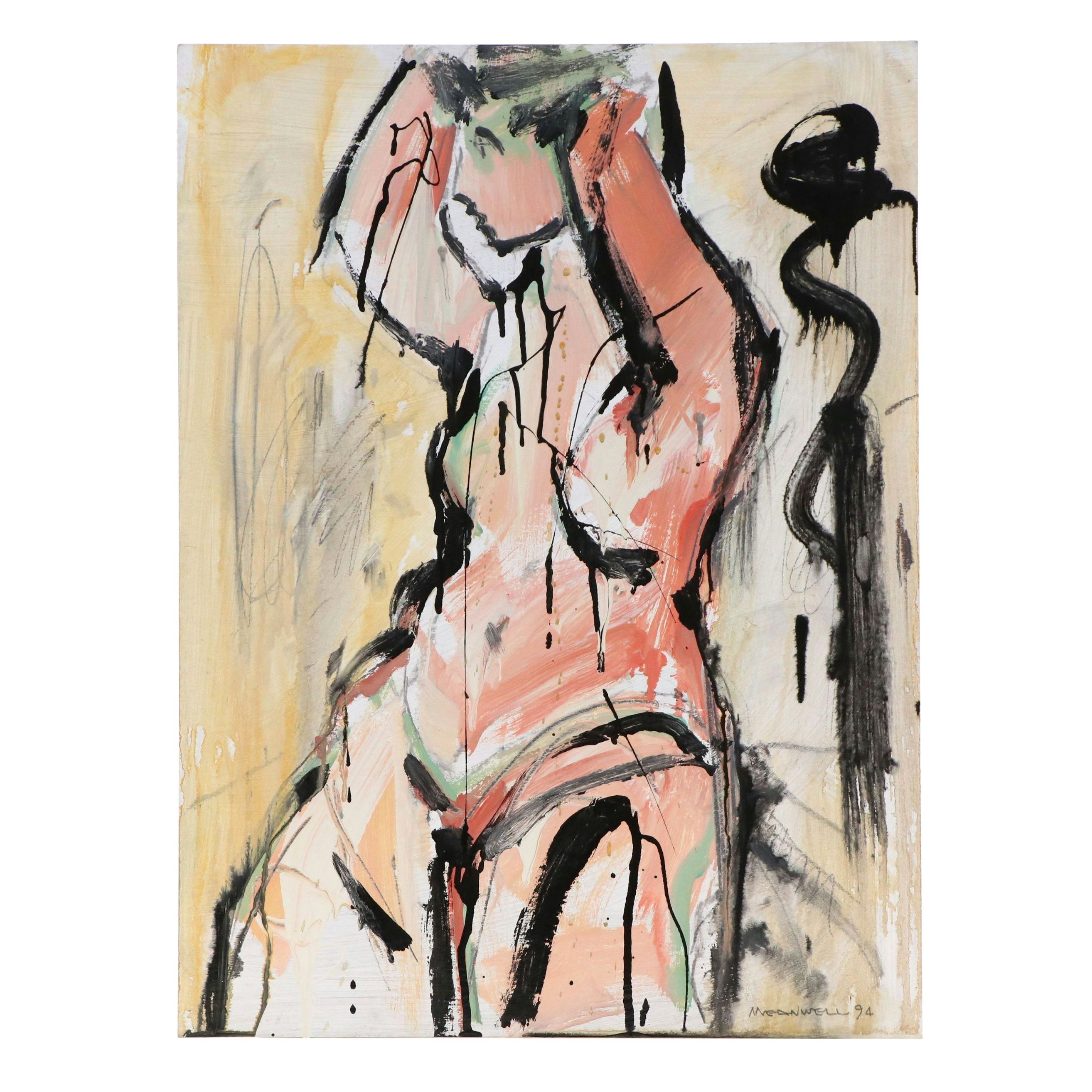 Jack Meanwell Abstract Oil Painting of Standing Figure, 1994