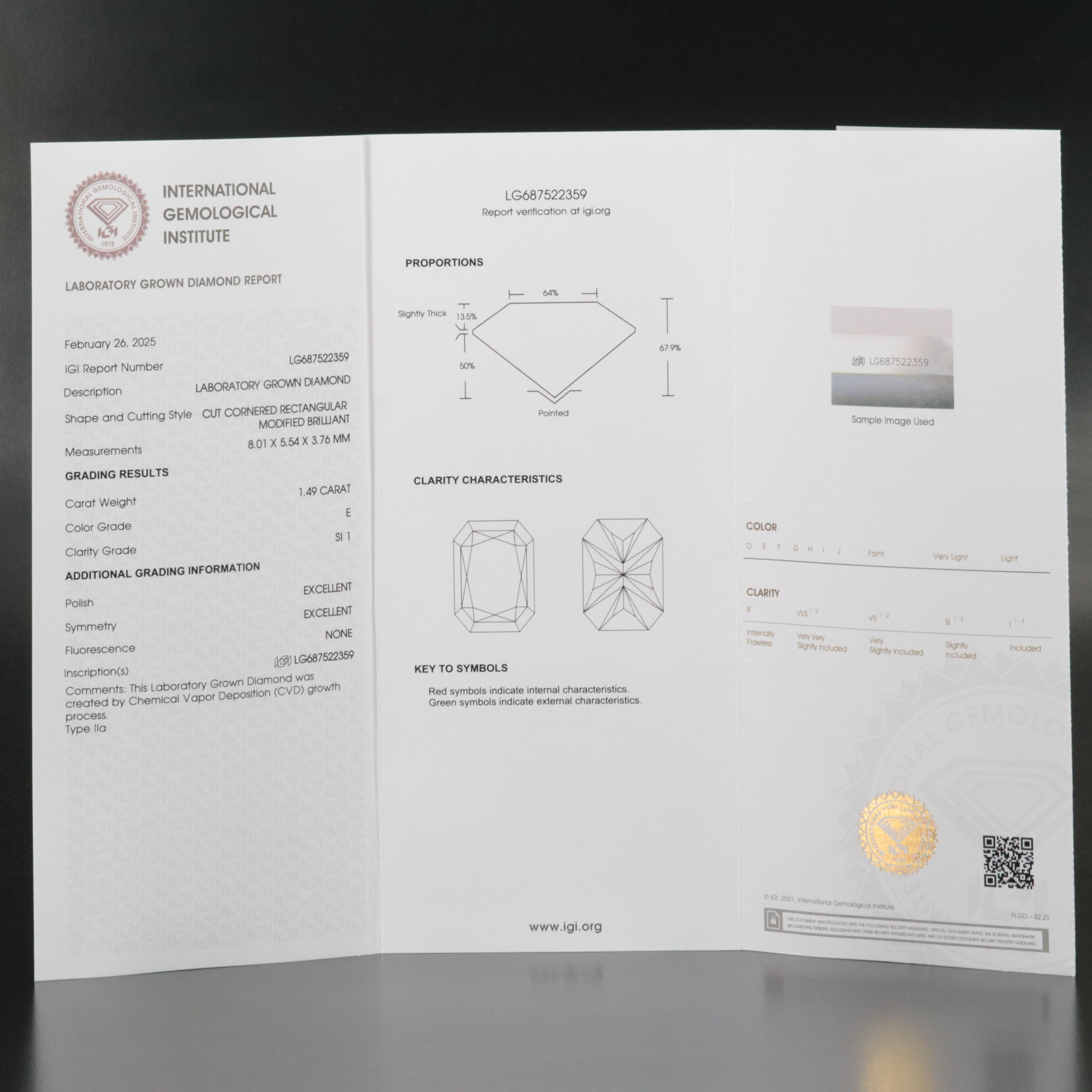 Loose 1.49 CT Lab Grown Diamond with IGI Report