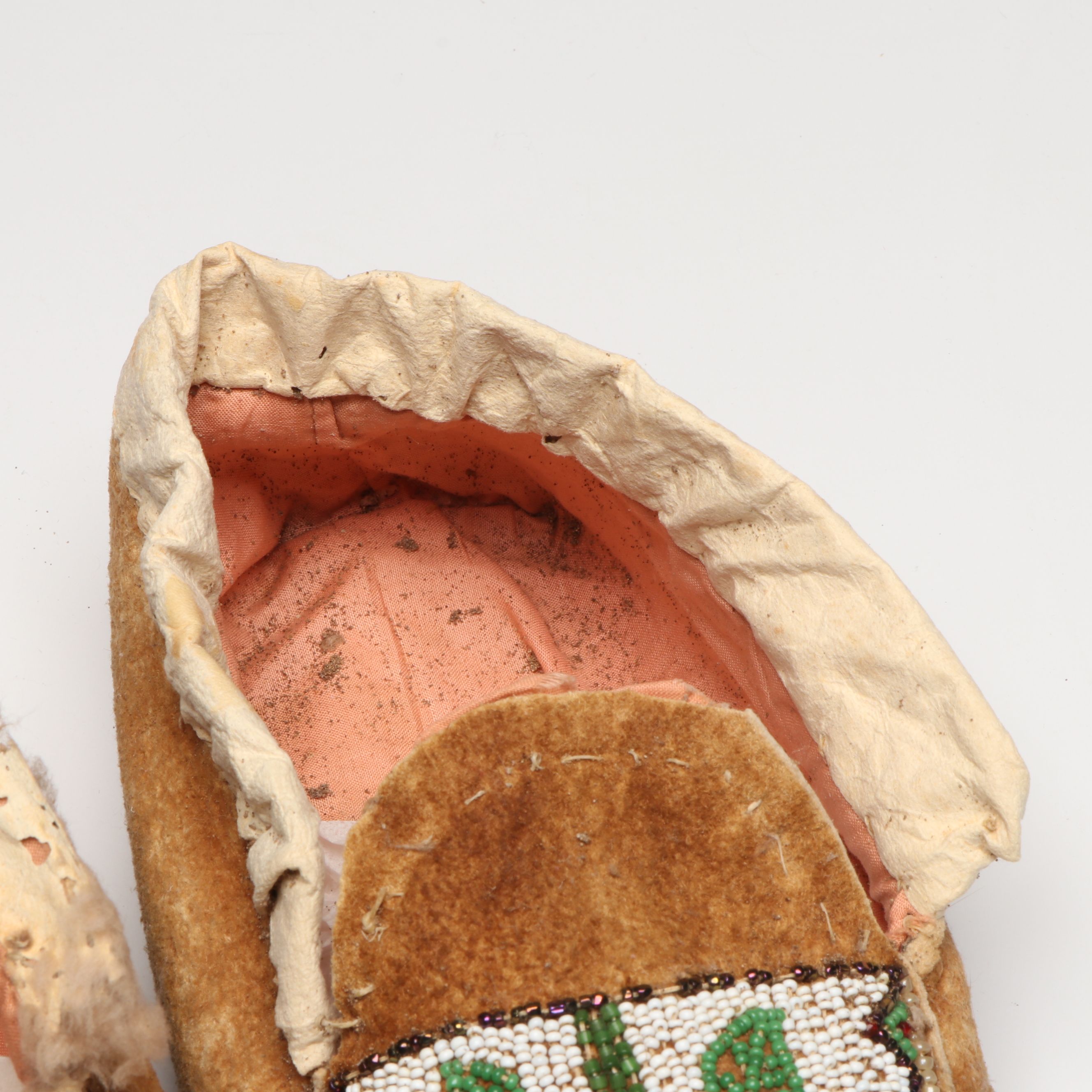 Alaskan Indigenous Hand-Beaded Hide Moccasins, 20th Century