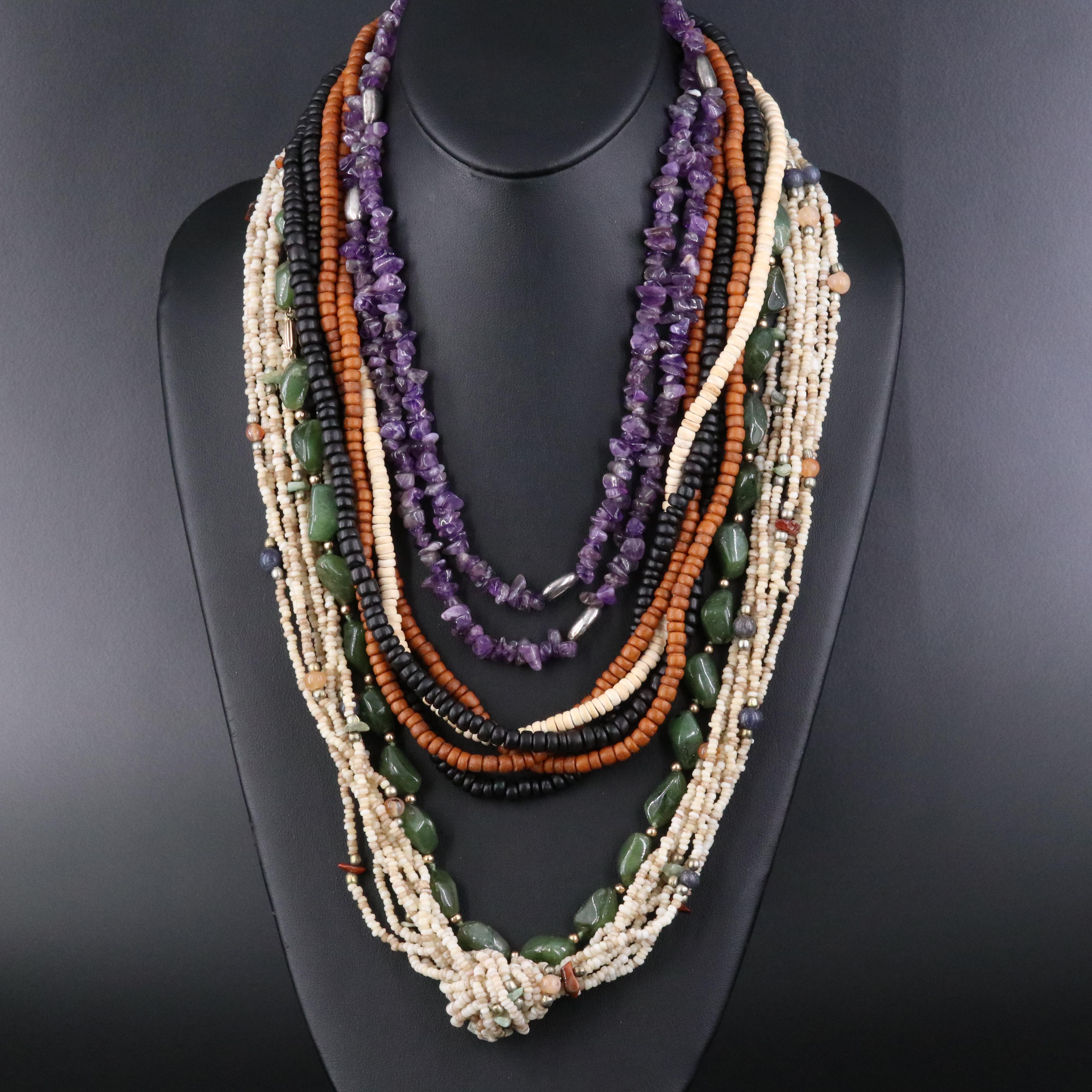 Necklace Collection Featuring 14K Amethyst and Nephrite