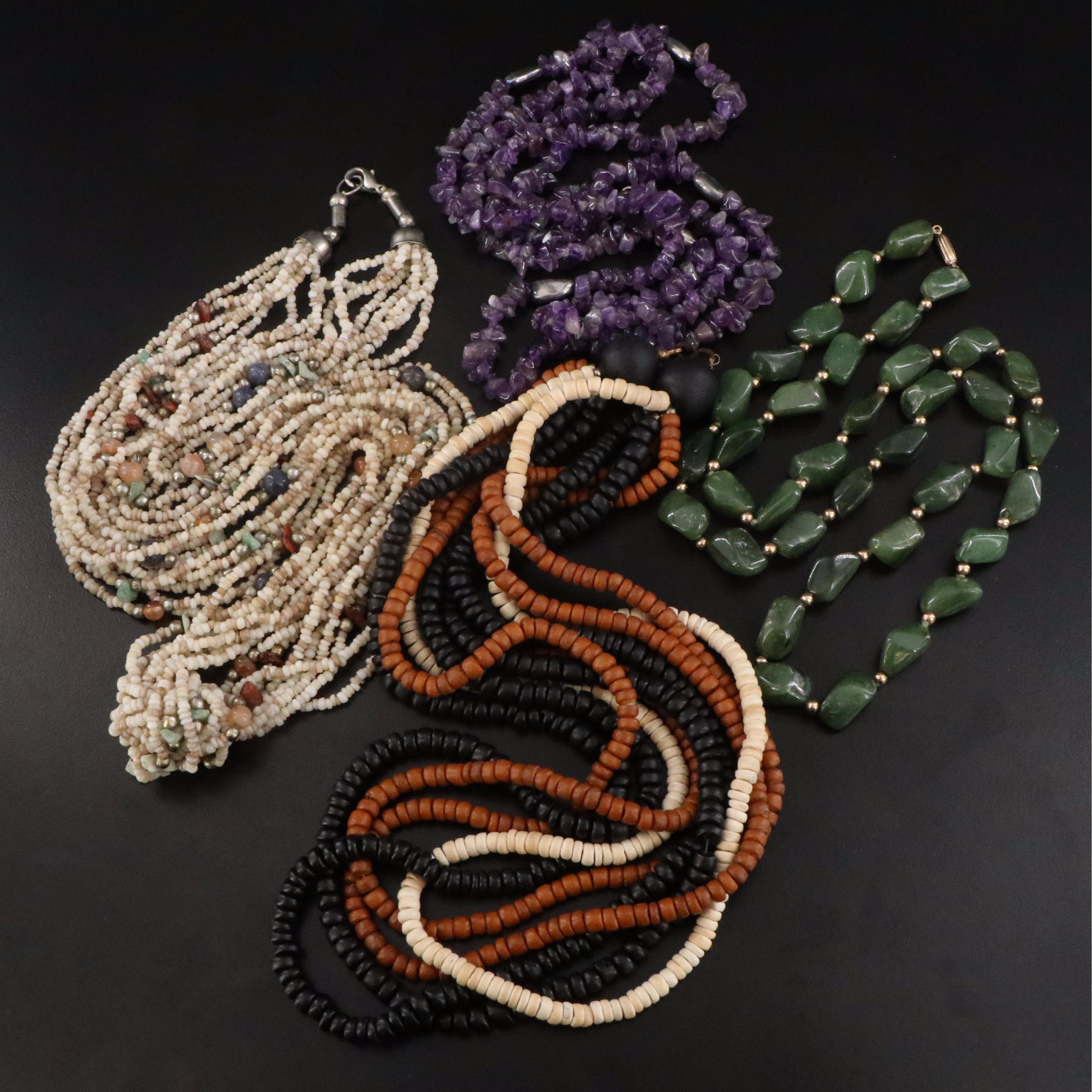 Necklace Collection Featuring 14K Amethyst and Nephrite