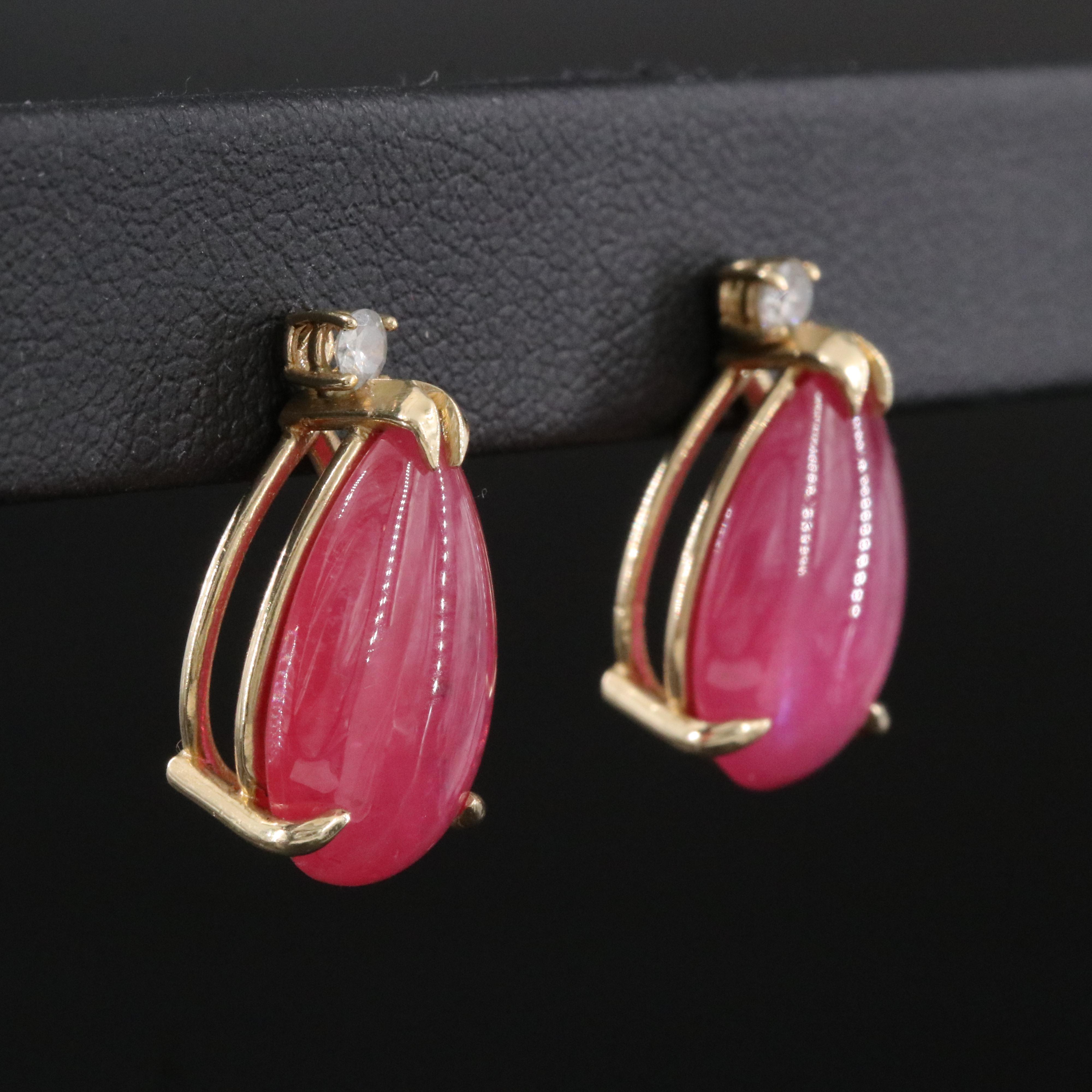 14K Filled Corundum and Diamond Drop Earrings