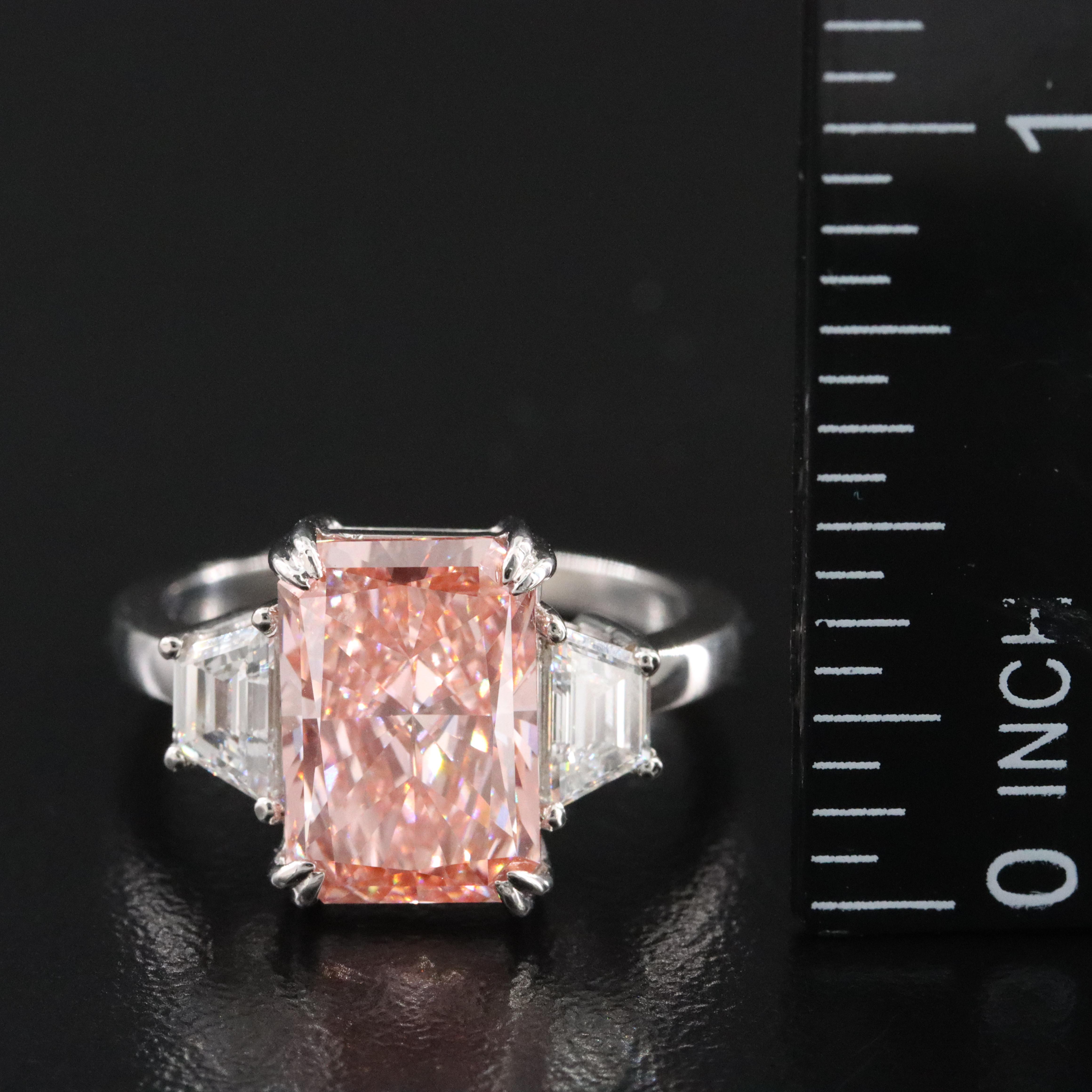 14K 4.57 CTW Lab Grown Diamond Ring with Fancy Pink Center and IGI Report