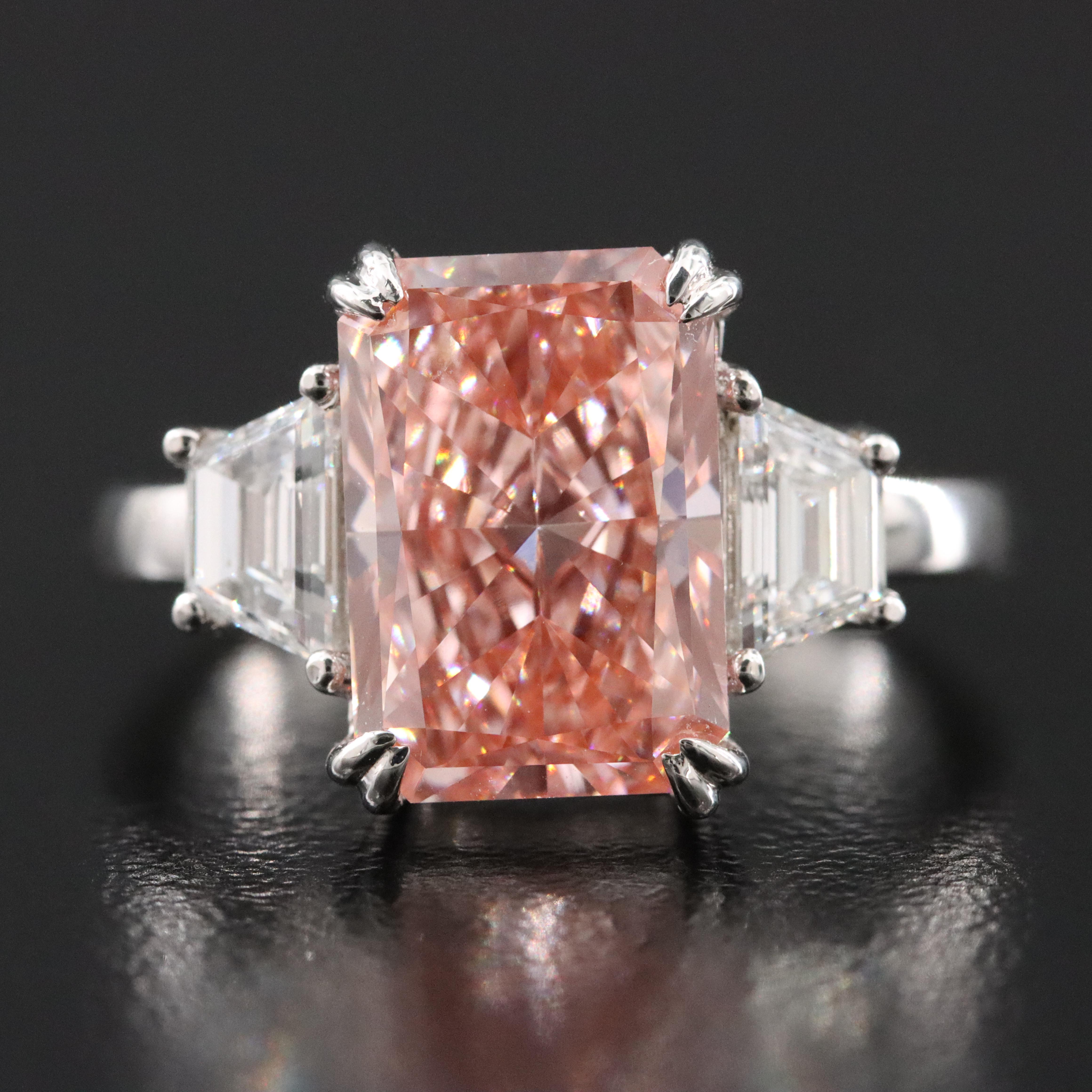 14K 4.57 CTW Lab Grown Diamond Ring with Fancy Pink Center and IGI Report
