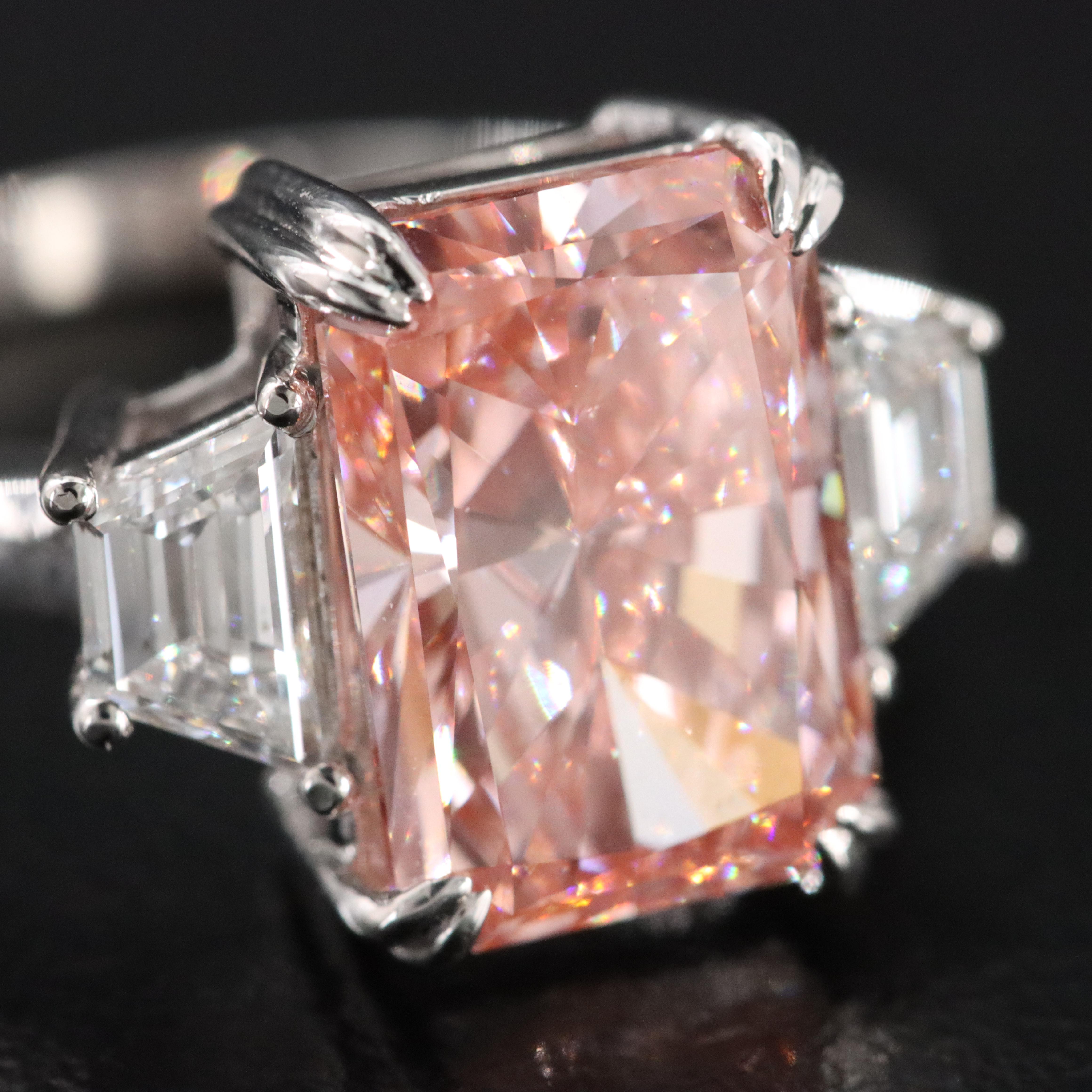 14K 4.57 CTW Lab Grown Diamond Ring with Fancy Pink Center and IGI Report