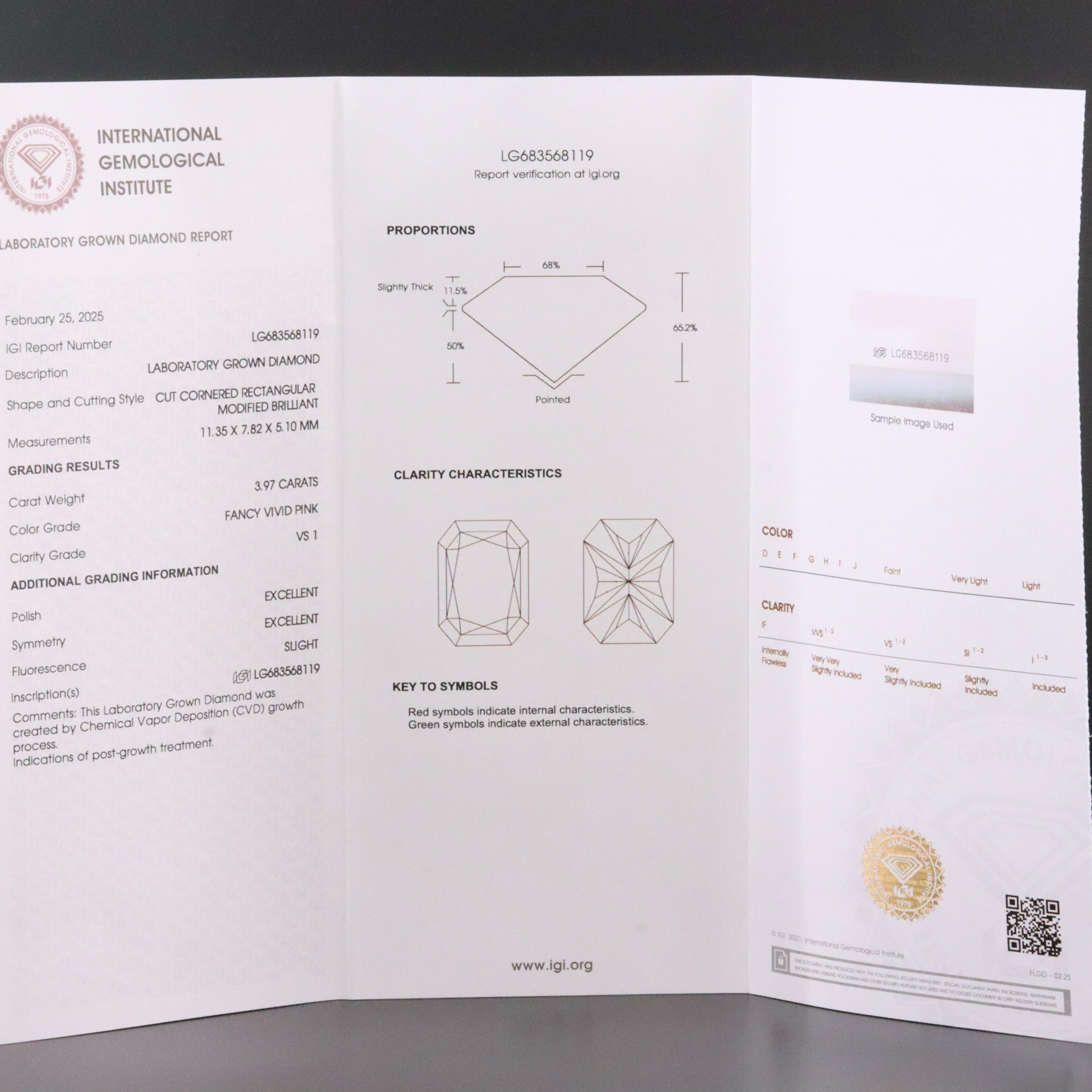 14K 4.57 CTW Lab Grown Diamond Ring with Fancy Pink Center and IGI Report