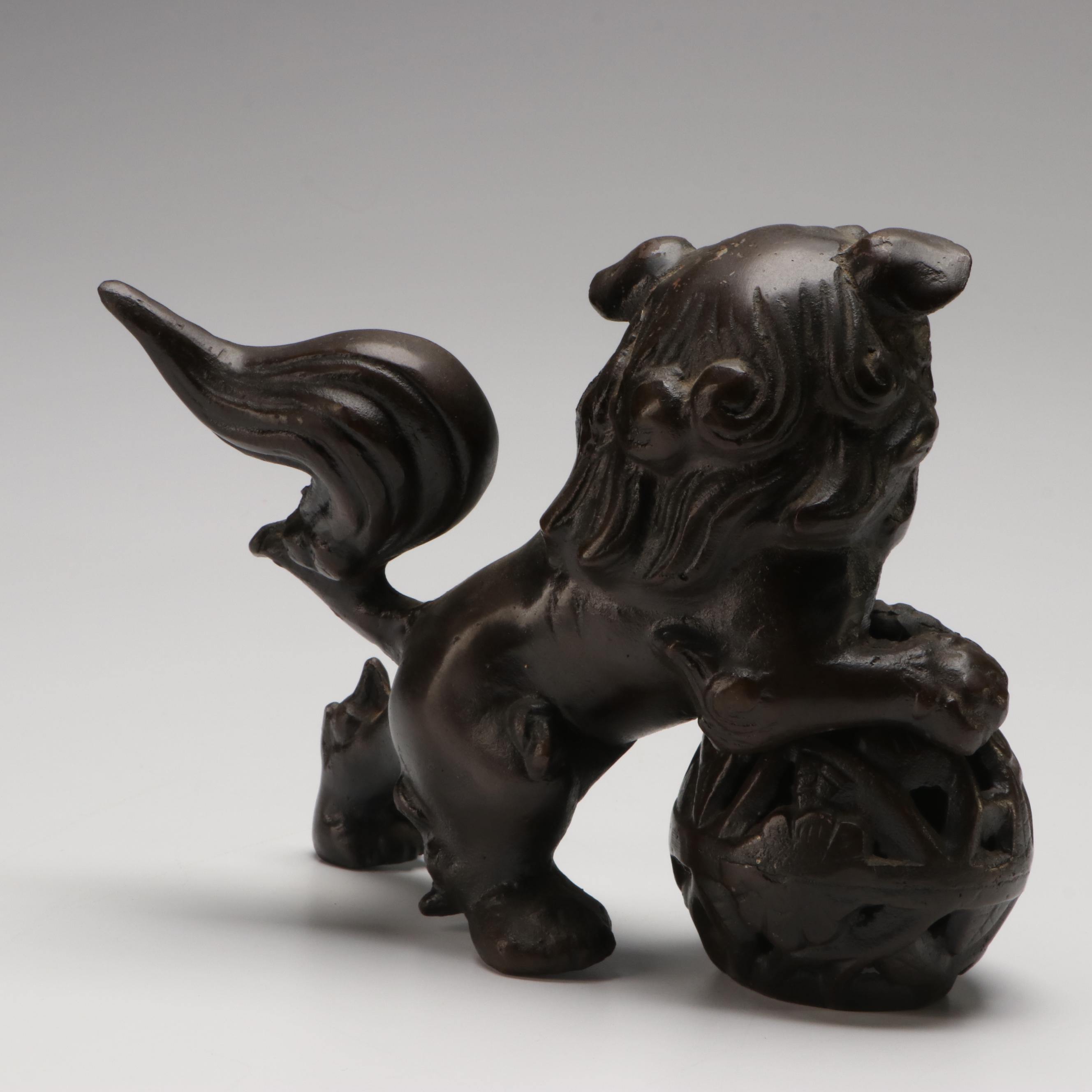 Cast Metal Male Guardian Lion with Ball Censer