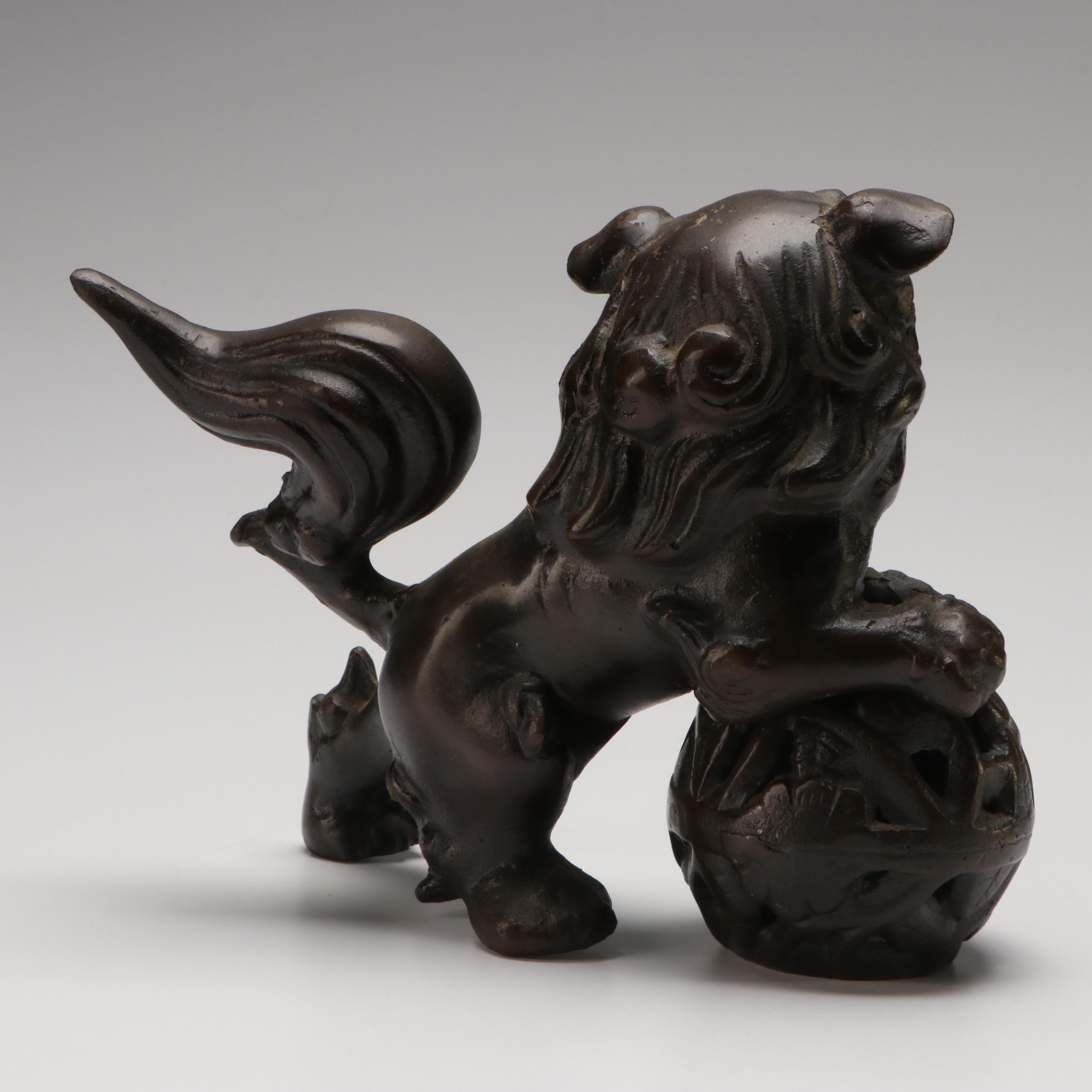 Cast Metal Male Guardian Lion with Ball Censer