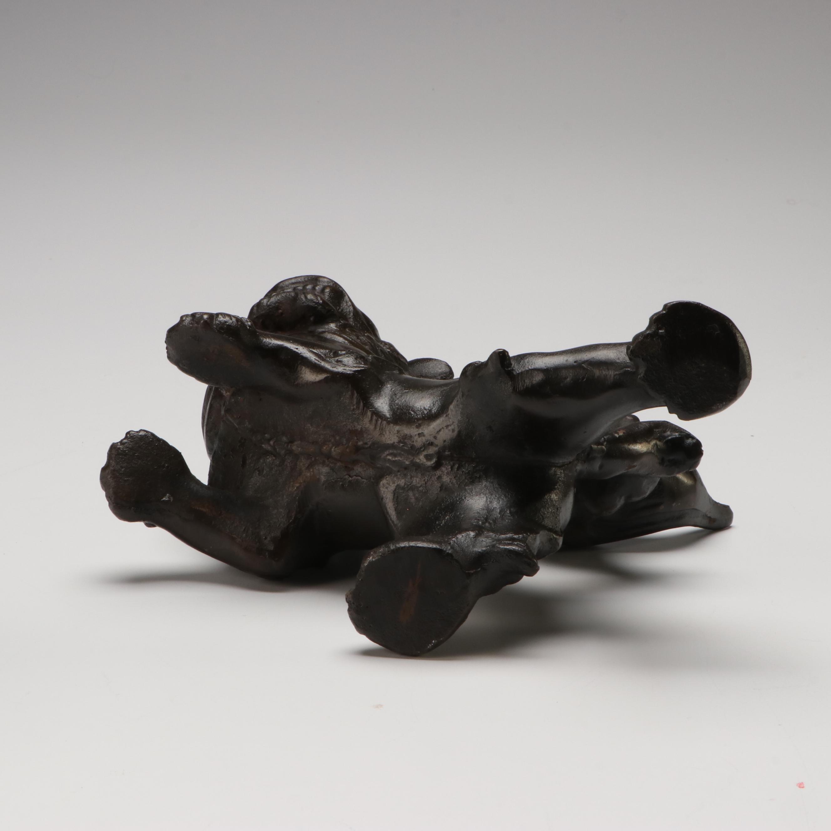 Cast Metal Male Guardian Lion with Ball Censer