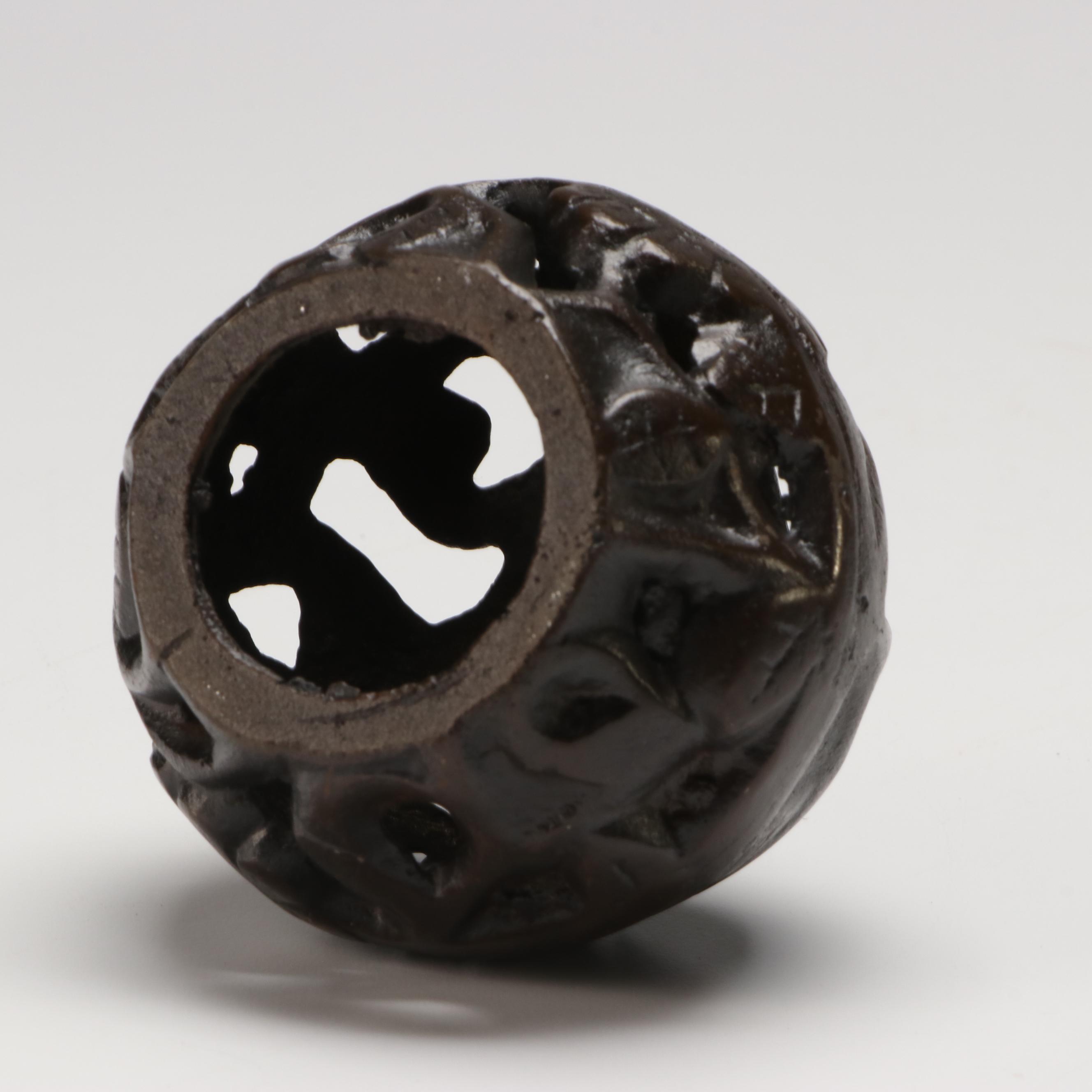 Cast Metal Male Guardian Lion with Ball Censer