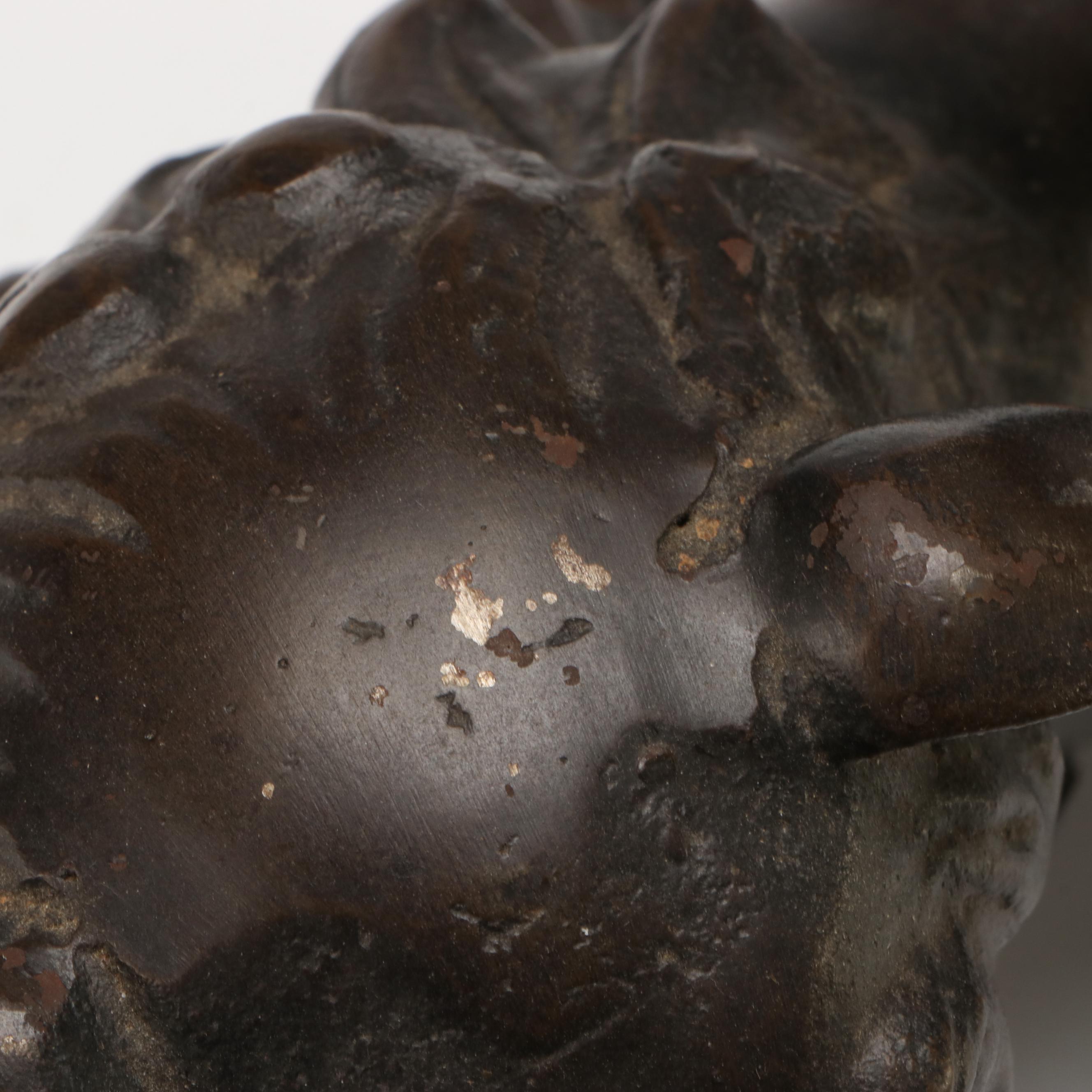 Cast Metal Male Guardian Lion with Ball Censer